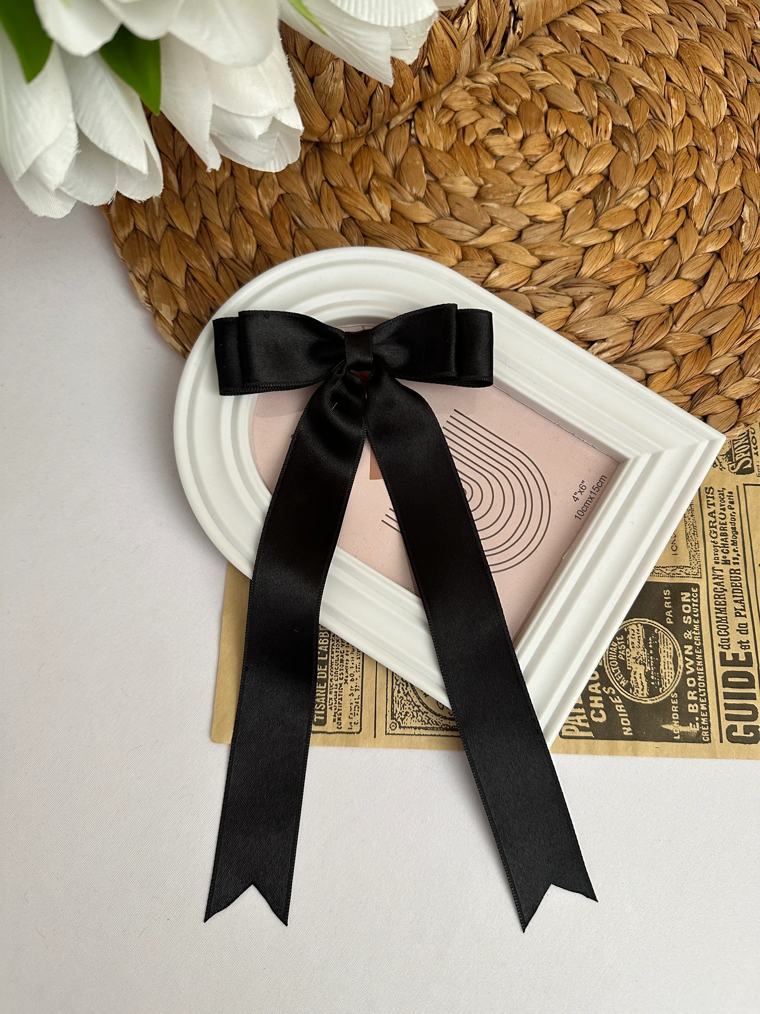 Siyah Saten Kumaş Fiyonk Toka