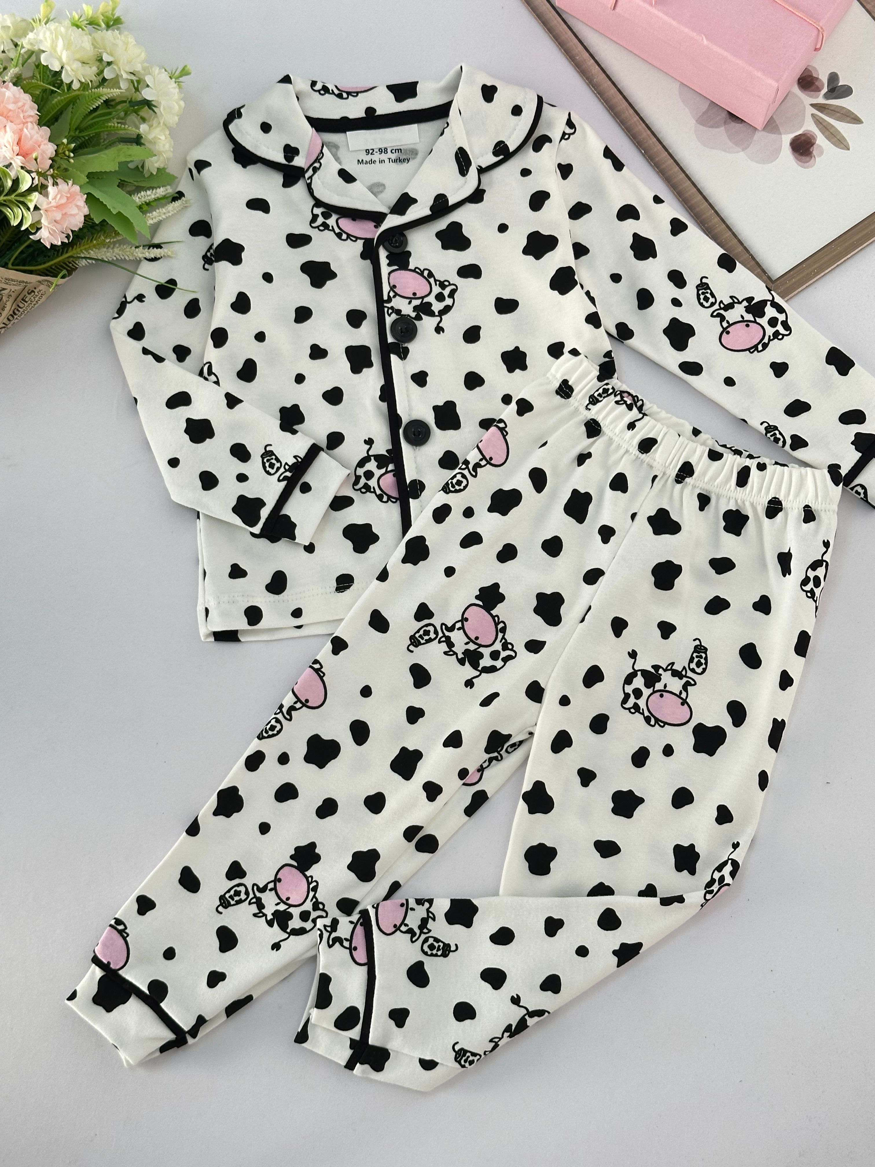 Kız Çocuk İnek Desenli Pijama Takımı