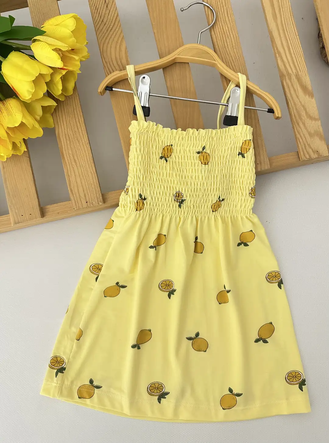 D*在様 apolina kids Elvira Beach Set 7-9y Kız Çocuk Limon Desenli Askılı Elbise