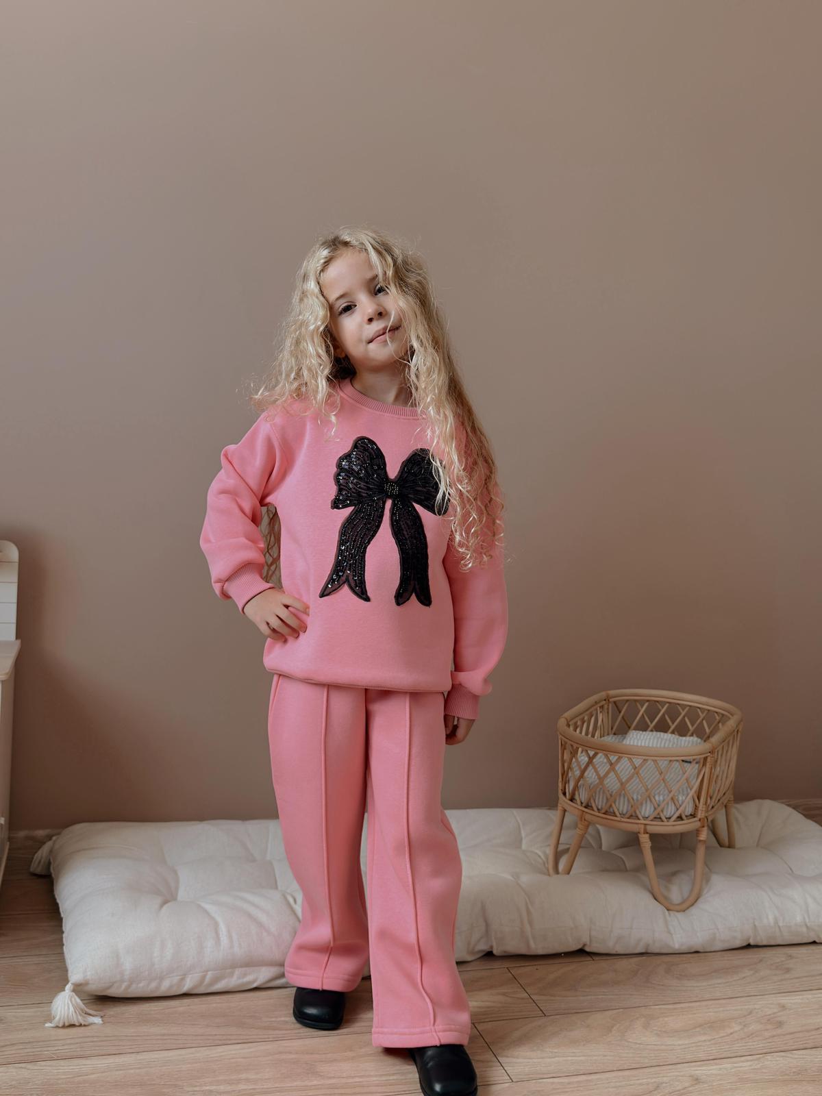 Kız Çocuk Pembe Fiyonklu Alt-Üst Takım