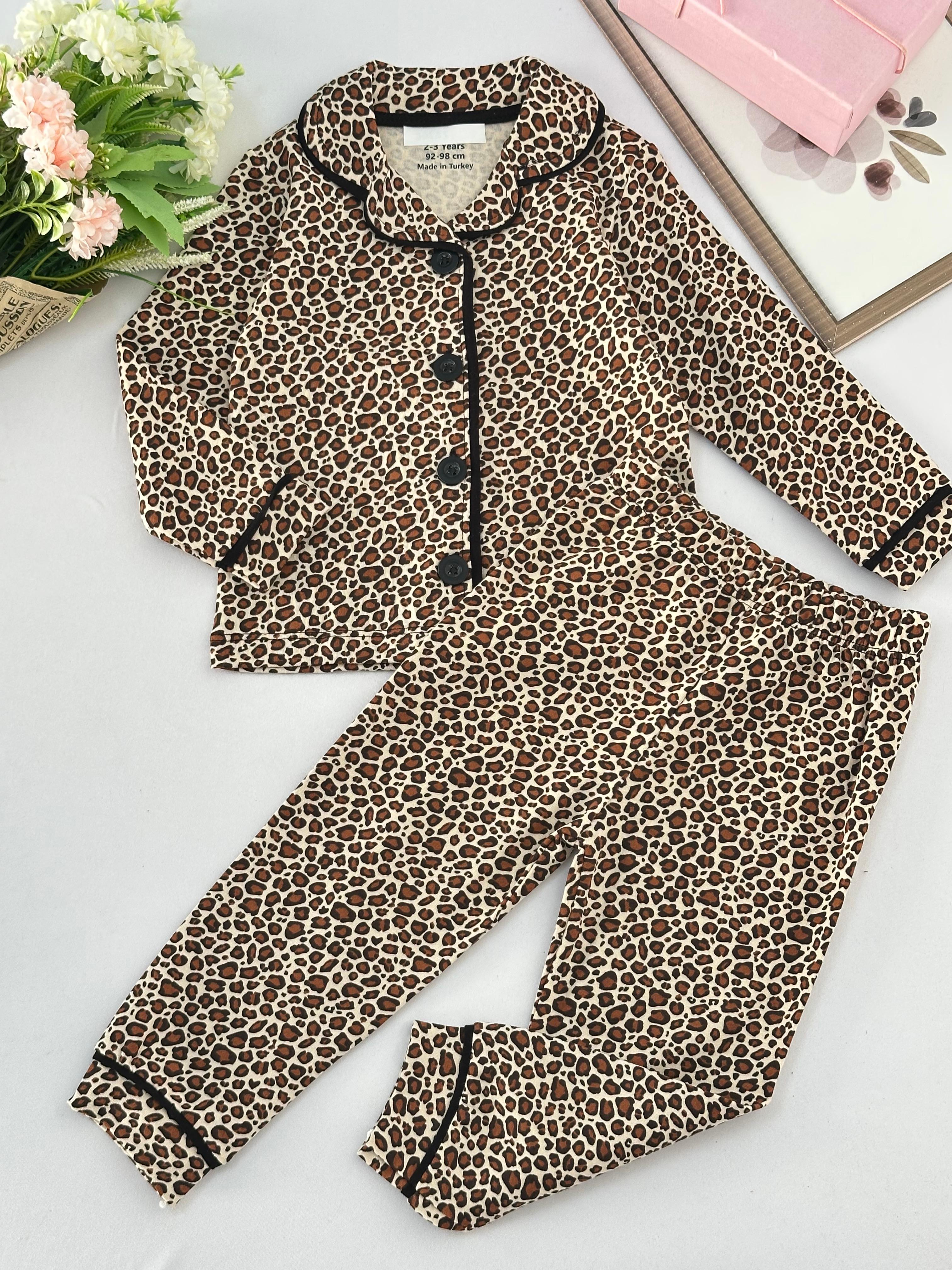 Kız Çocuk Leopar Desenli Pijama Takımı