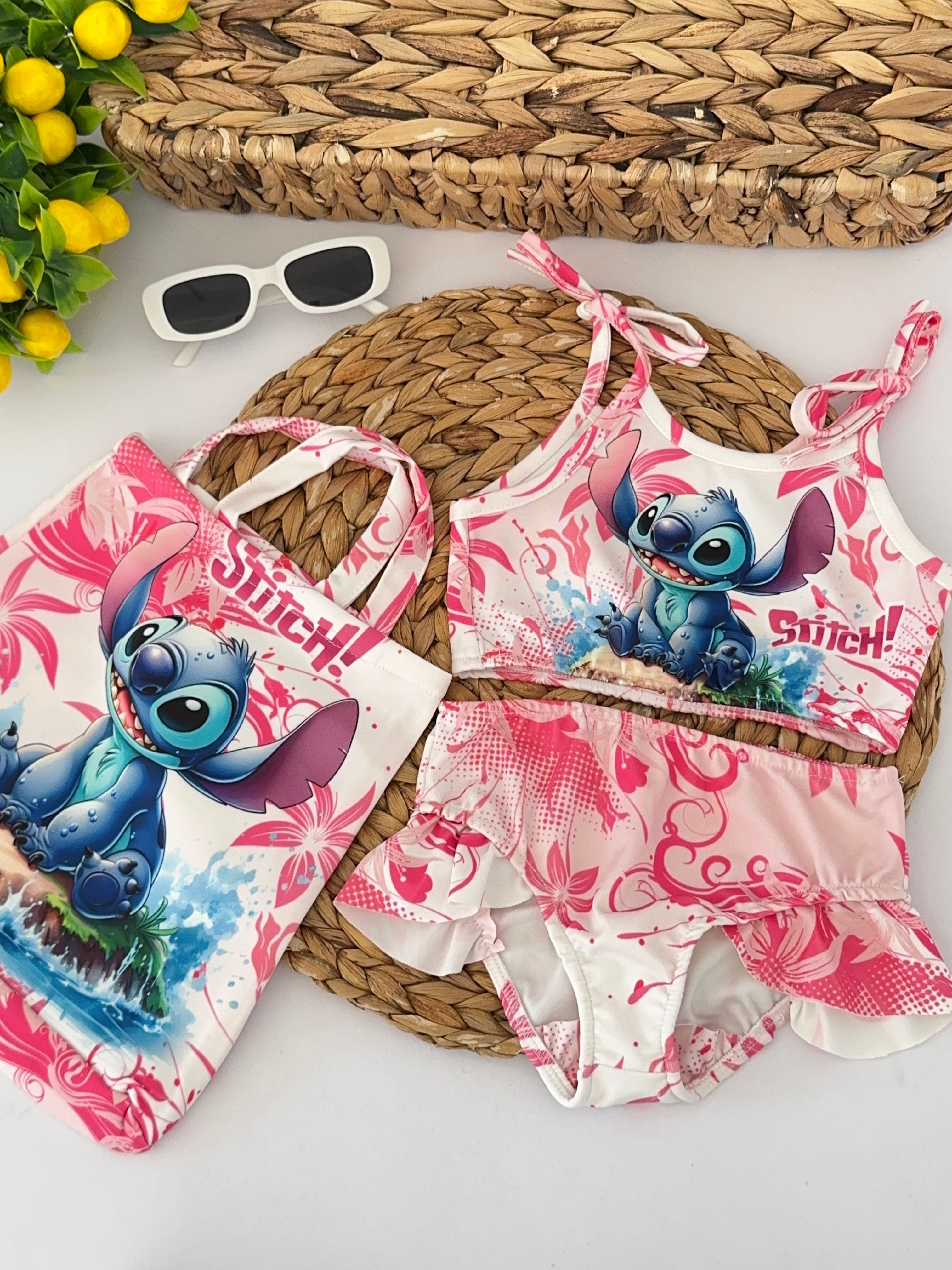 Kız Çocuk Stitch Çantalı Bikini Takımı