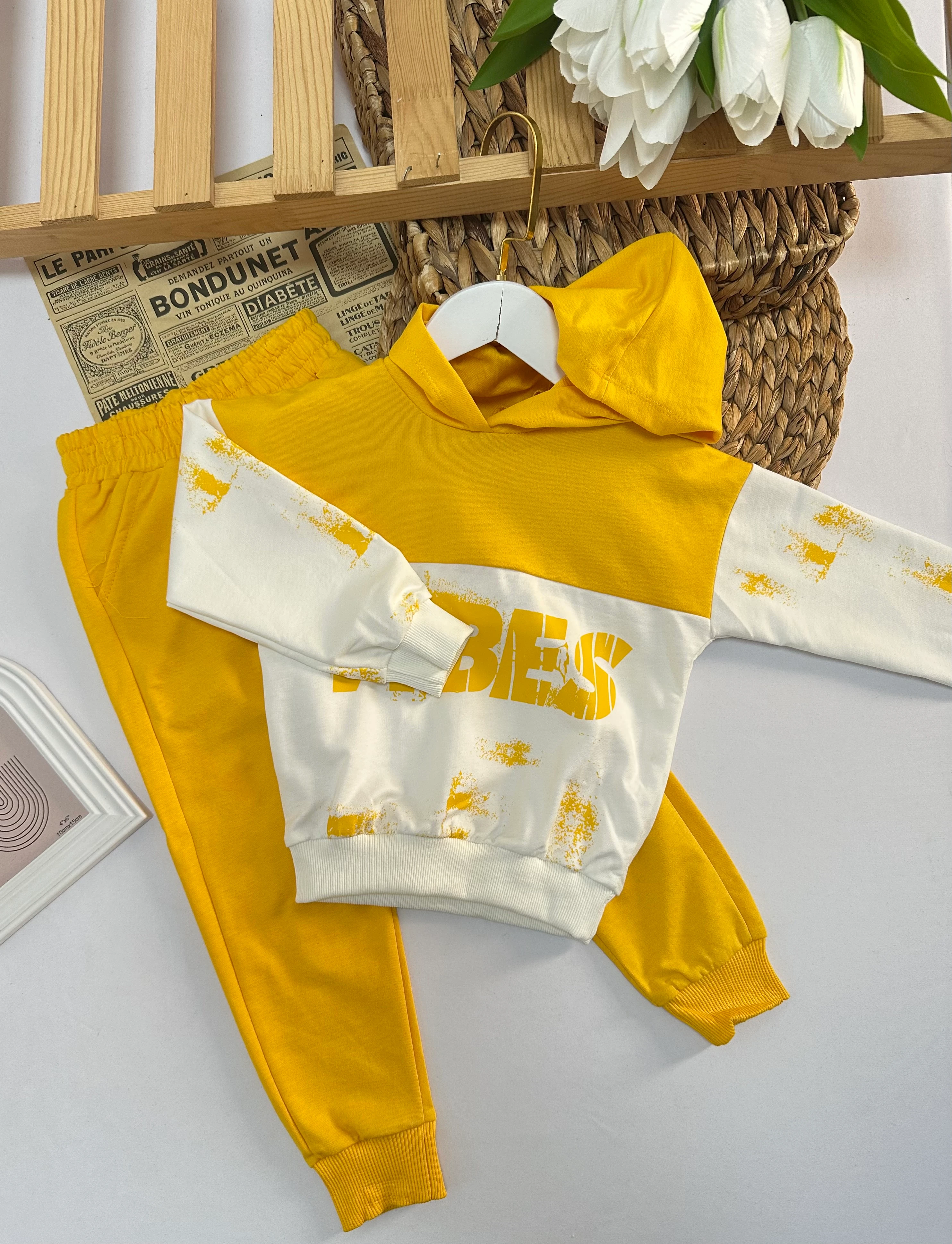 Erkek Çocuk Sarı Vibes Kapüşonlu Takım