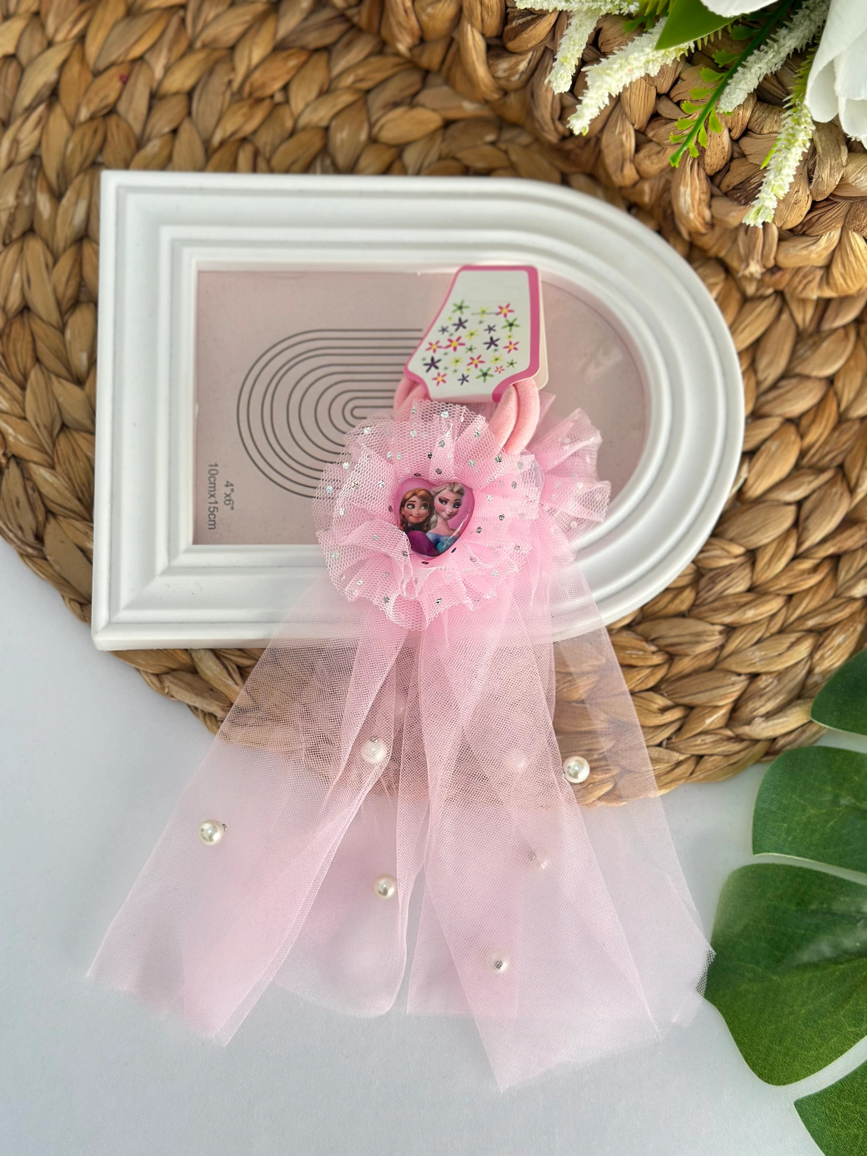 Pembe  Frozen Fiyonklu Tüllü 2’li Lastik Toka 