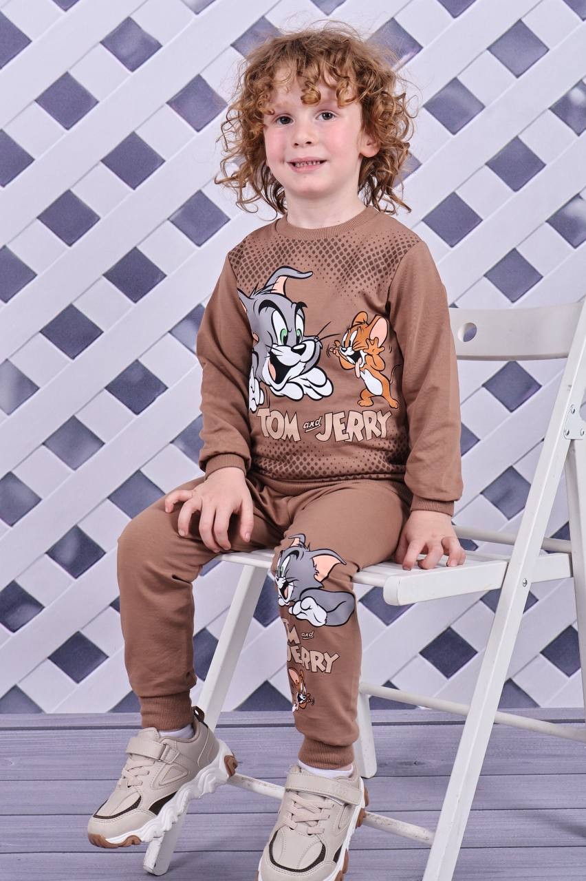 Erkek Çocuk Kahve Tom ve Jerry Baskılı 2'li Takım