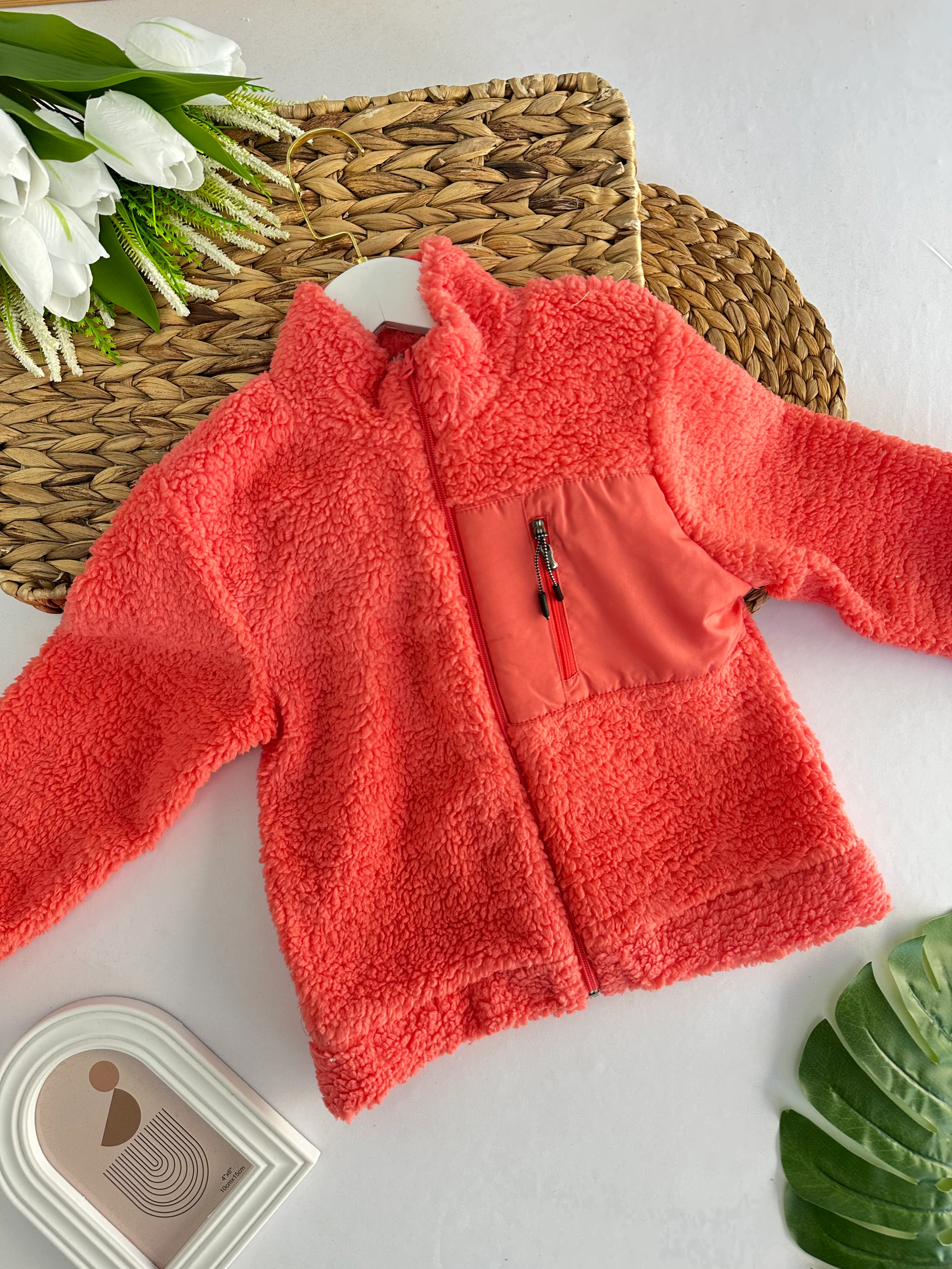 Kız Çocuk Mercan Cepli Peluş Hırka