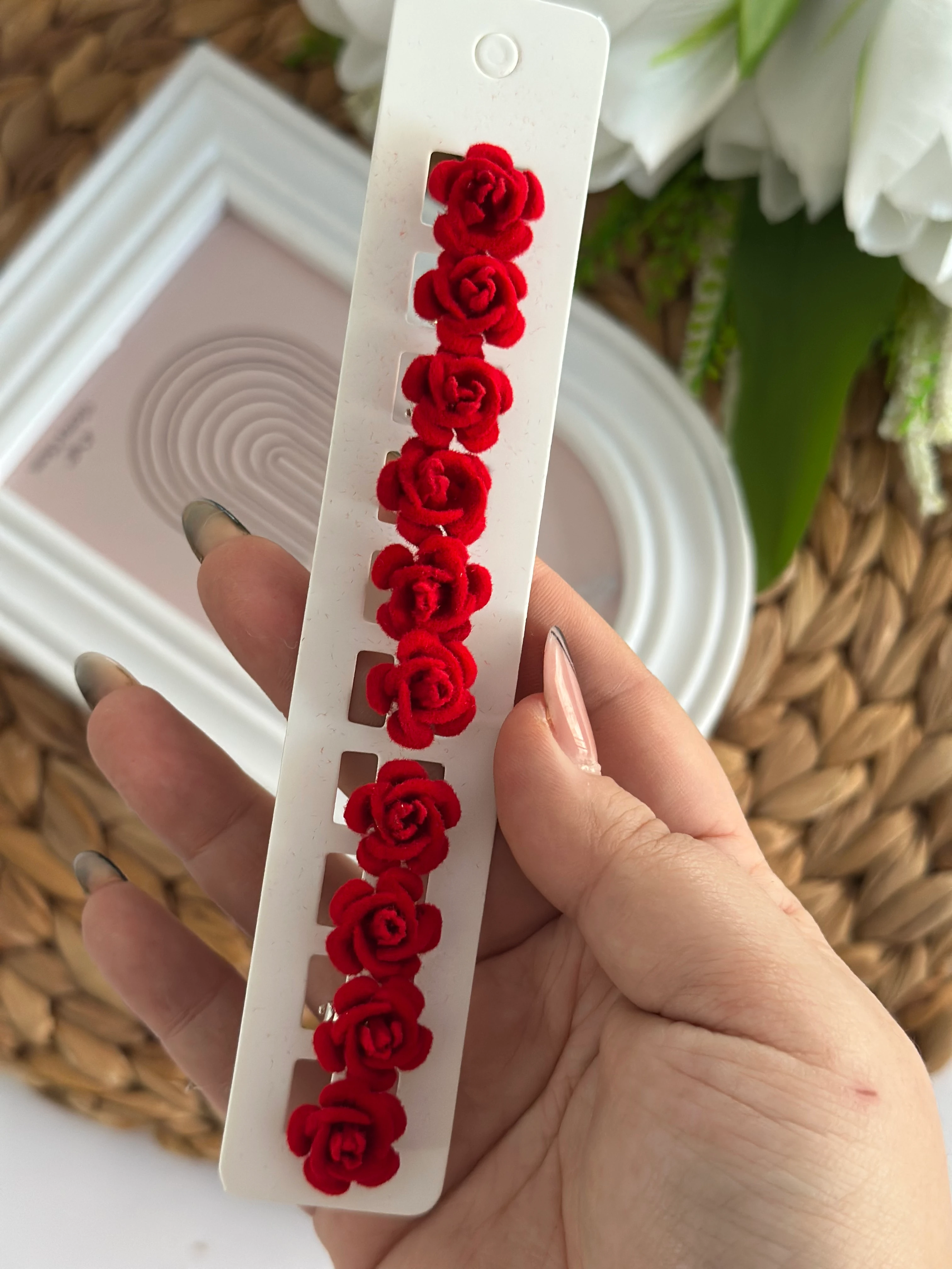 Kırmızı Gül 10'lu Charm Saç Yüzüğü