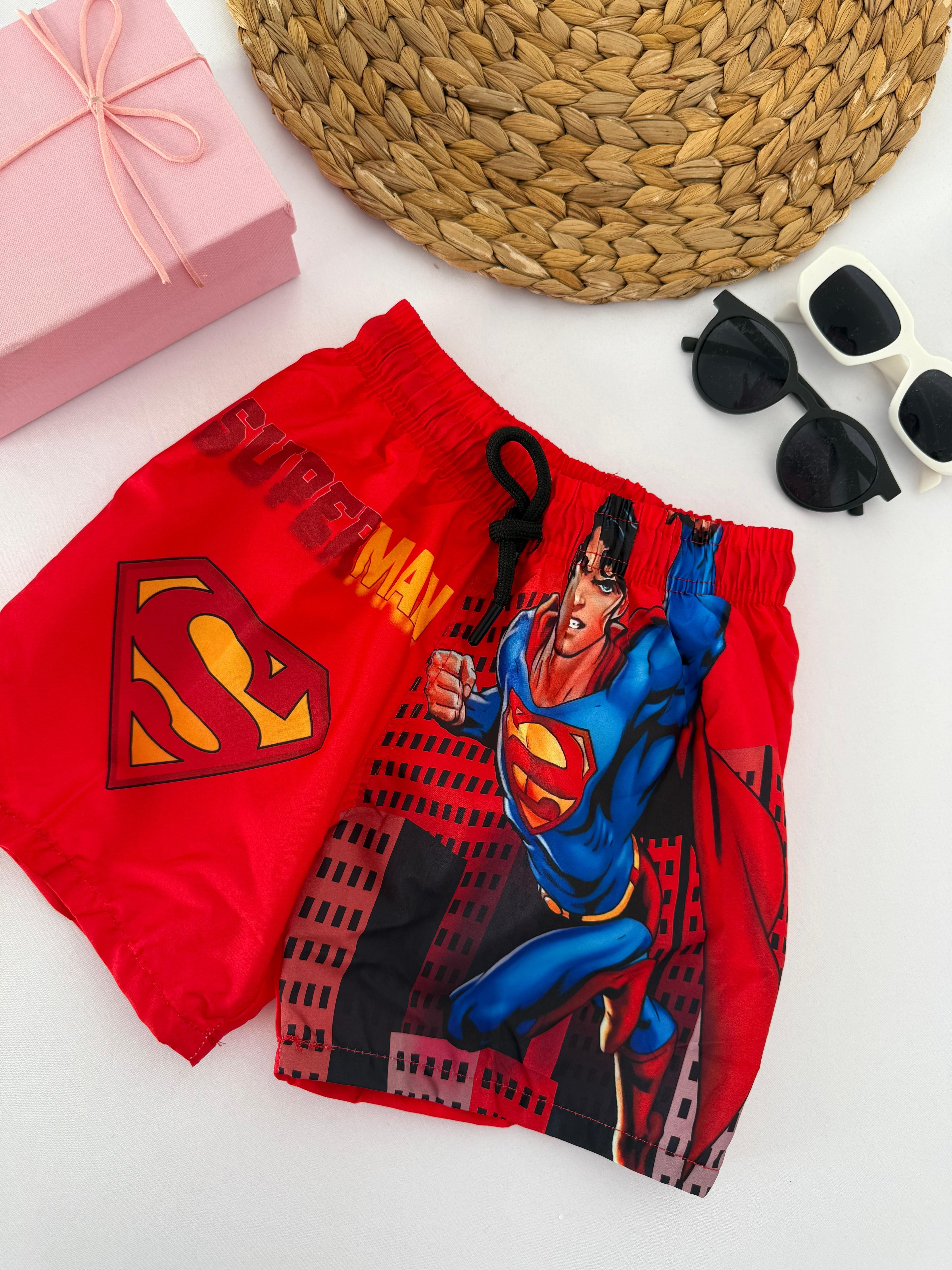 Erkek Çocuk Kırmızı Superman Deniz Şortu