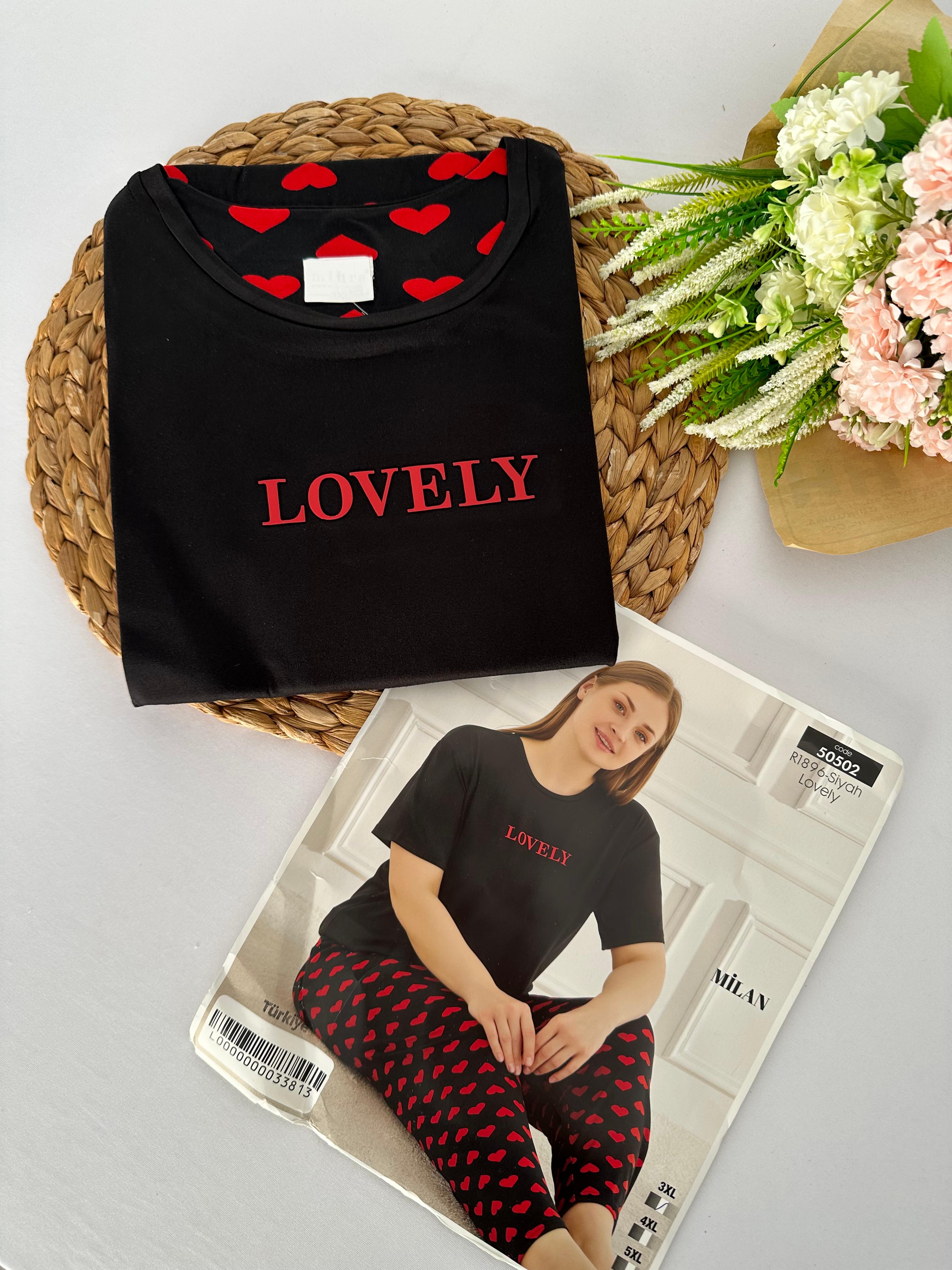 Siyah Kalpli Lovely Kadın Pijama Takımı