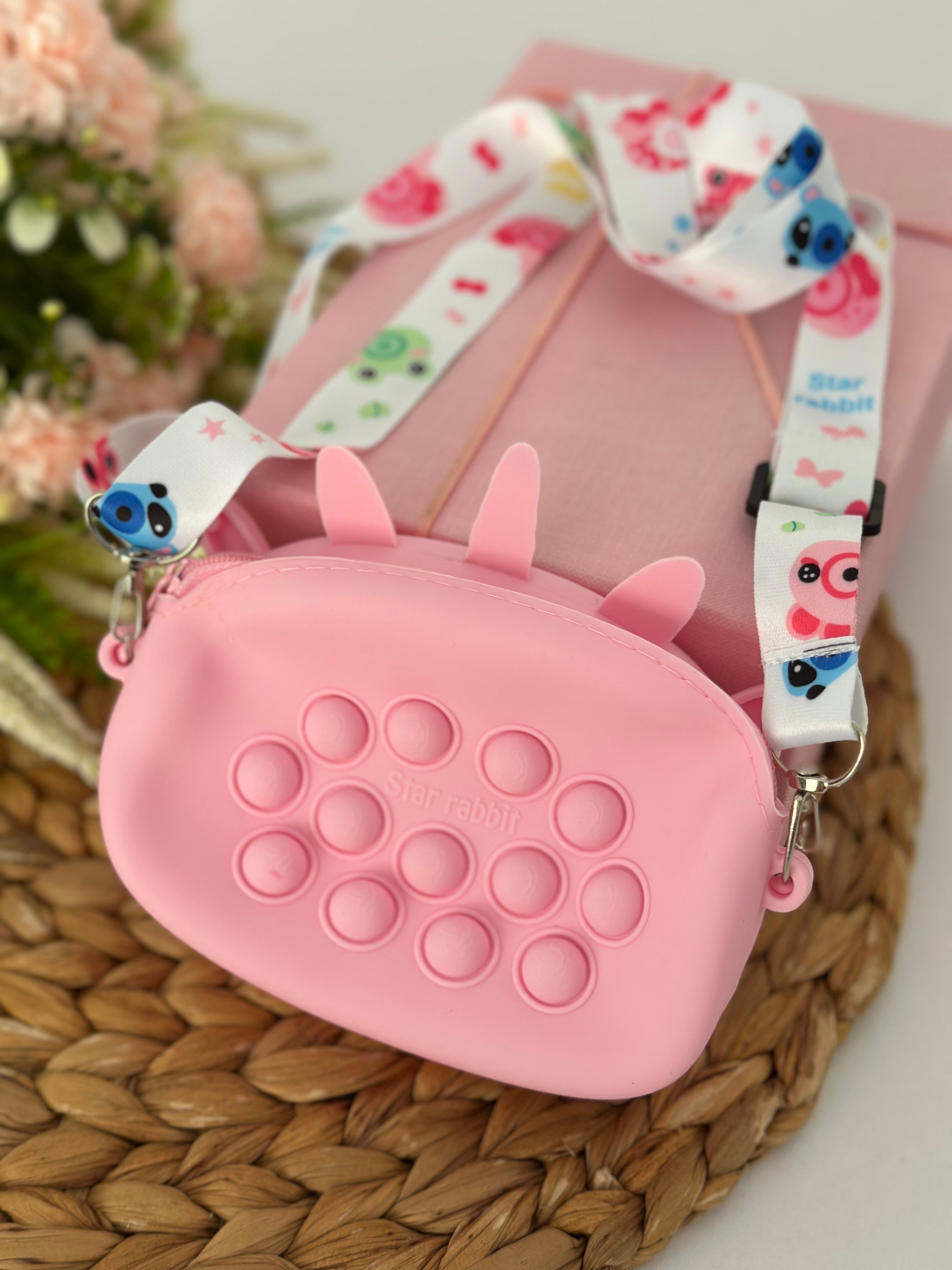 Pembe Unicornlu Popitli Silikon Çanta