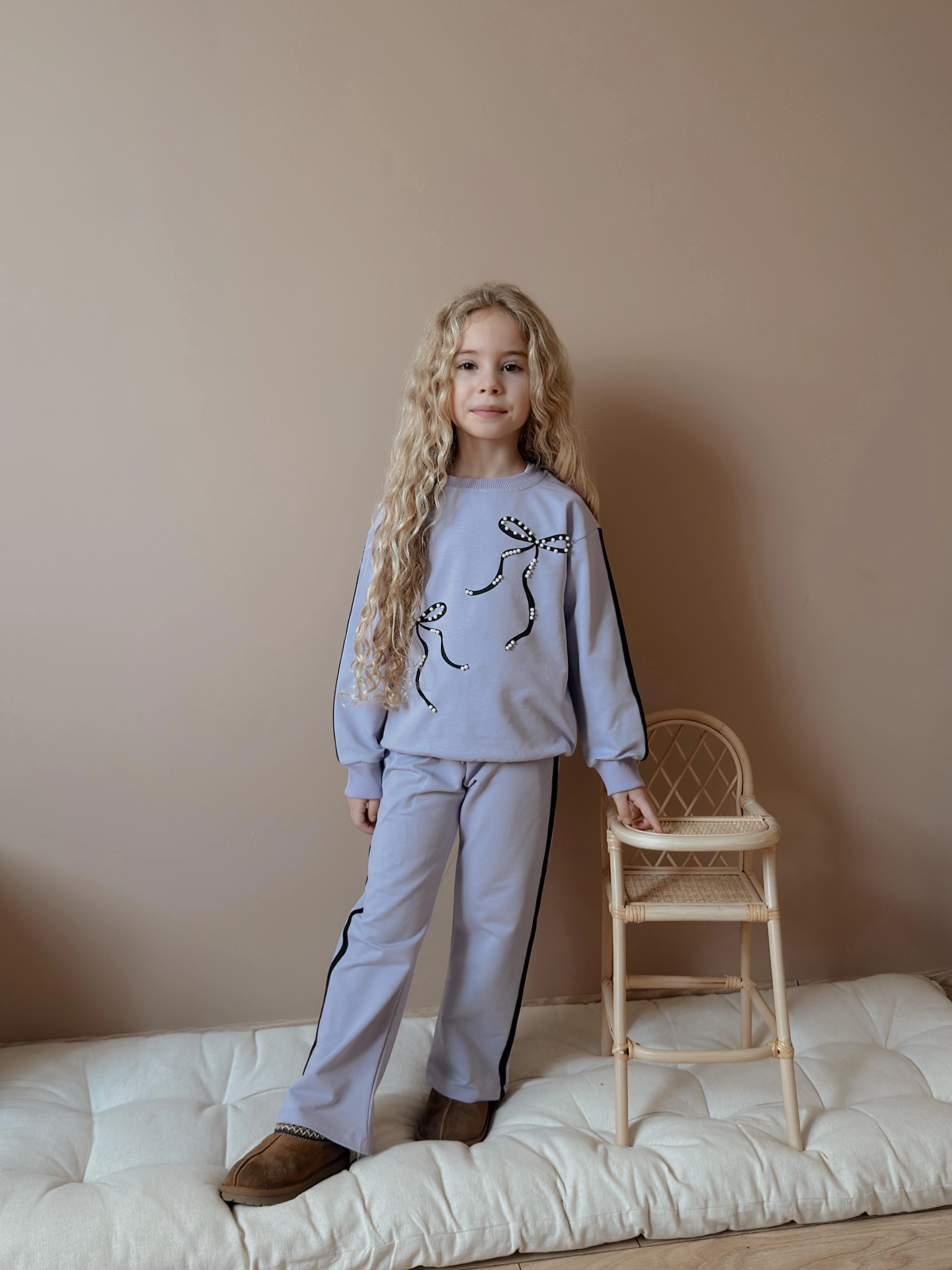 Kız Çocuk Lila İnci Fiyonk Takım