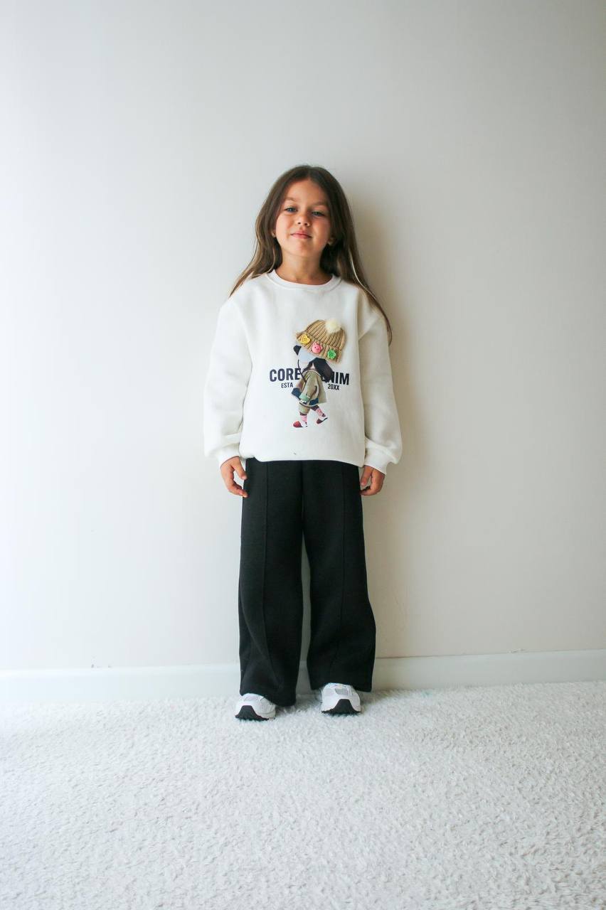 Kız Çocuk Beyaz Bereli Home Girls Alt-Üst Takım