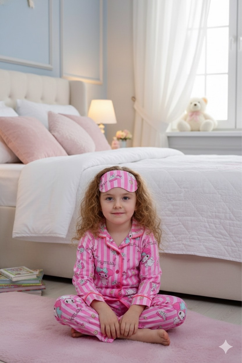 Kız Çocuk Fuşya My Melody Uyku Bandı Hediyeli Pijama Takımı