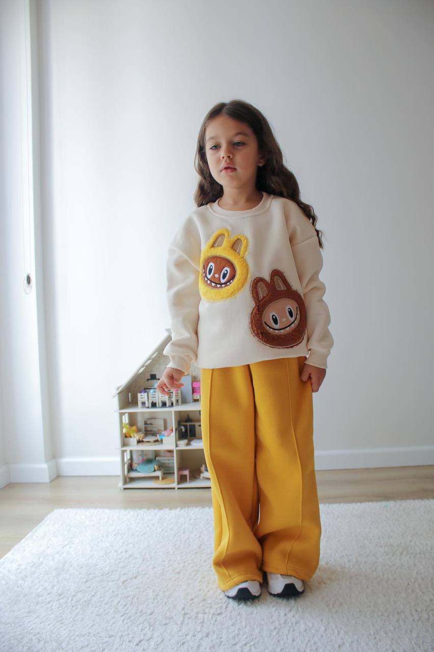 Kız Çocuk Sarı Labubu Alt-Üst Takım