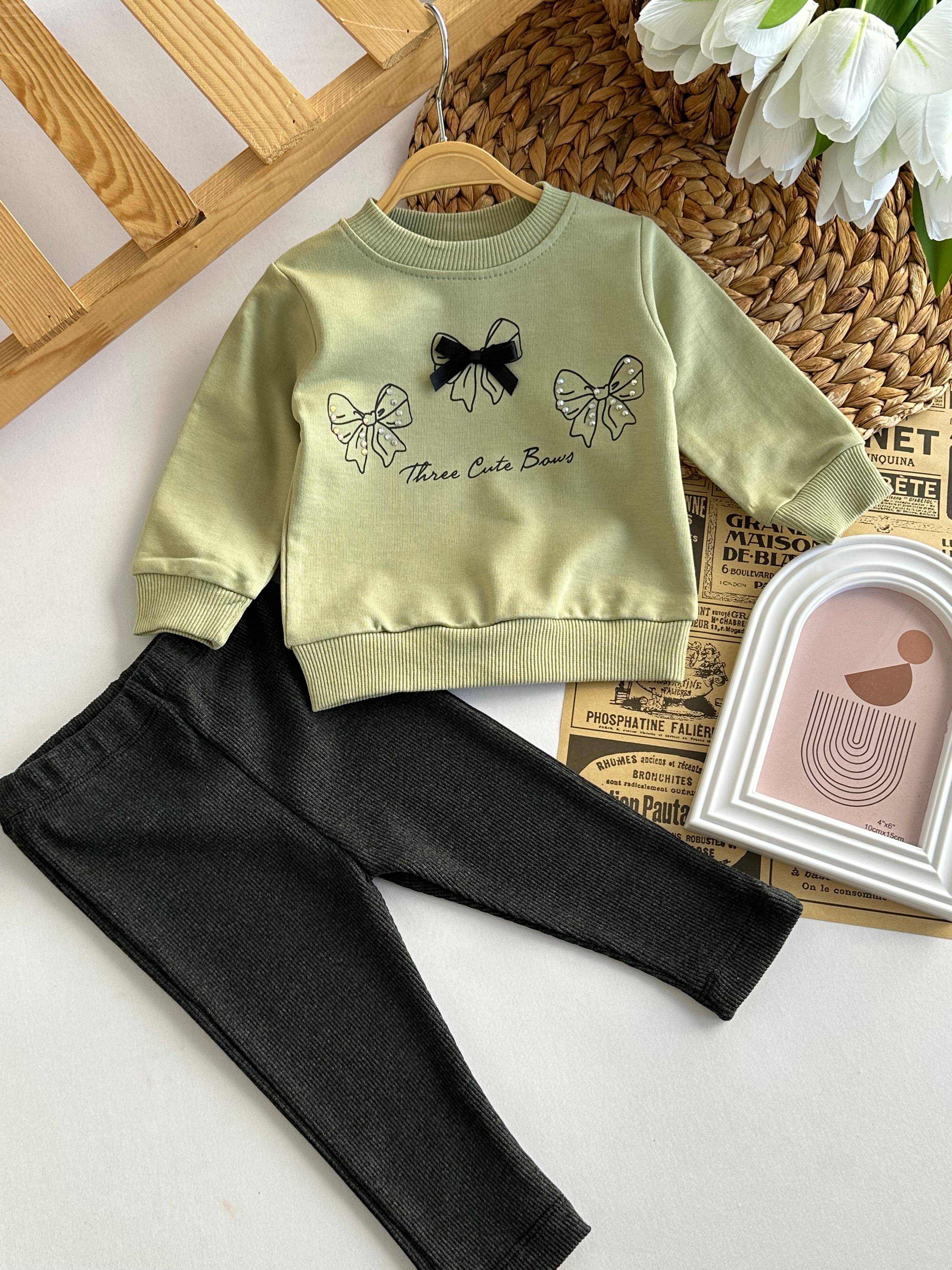 Kız Bebek Yeşil Fiyonklu Taytlı Takım