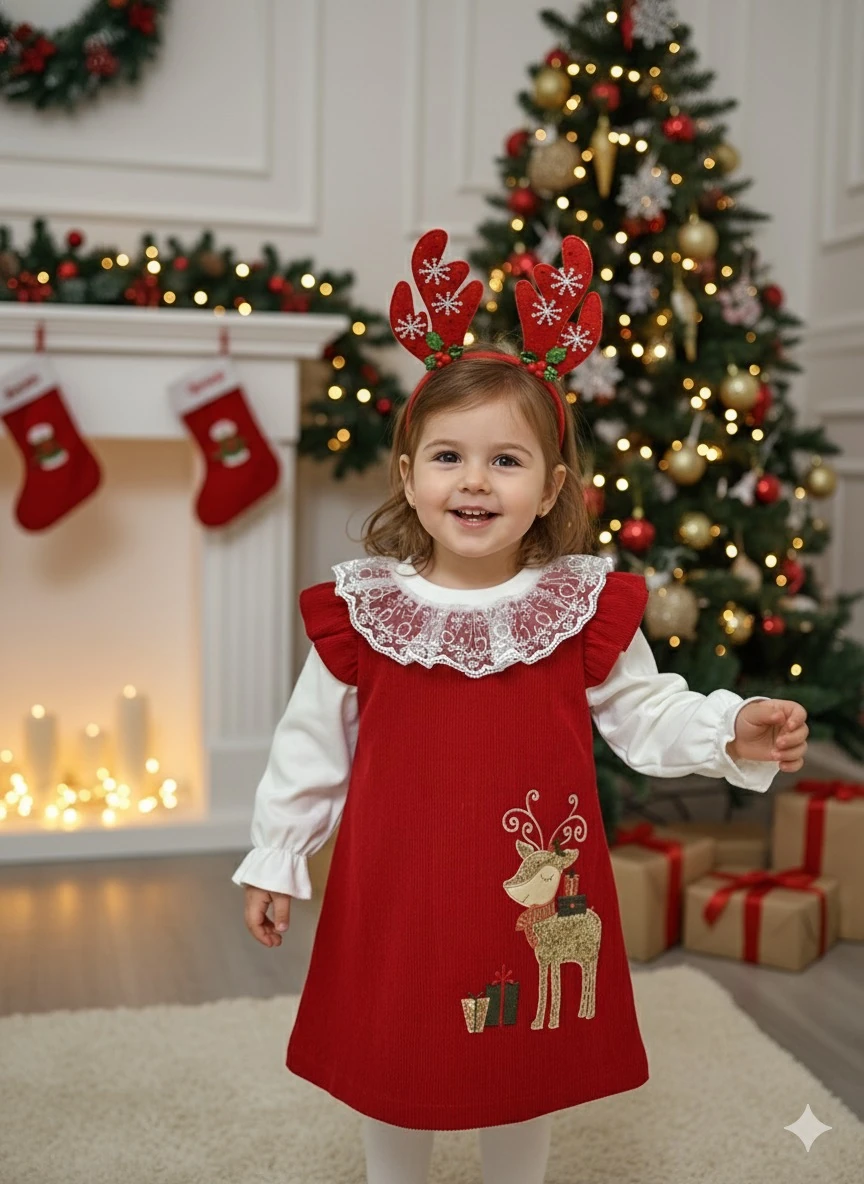 Kız Çocuk Kırmızı Yılbaşı Elbisesi