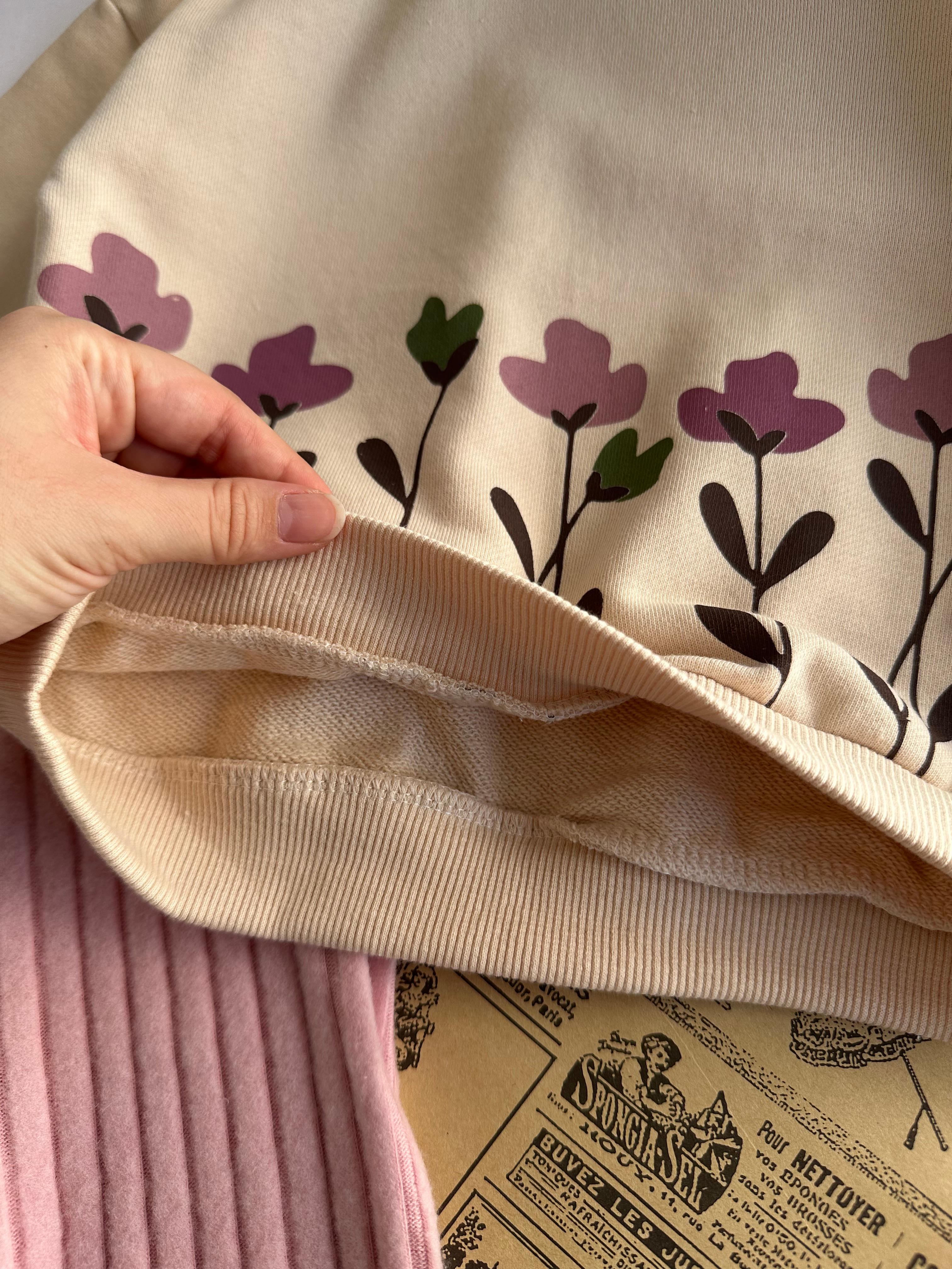 Kız Çocuk Pembe Çiçek Desenli Polar Taytlı Takım