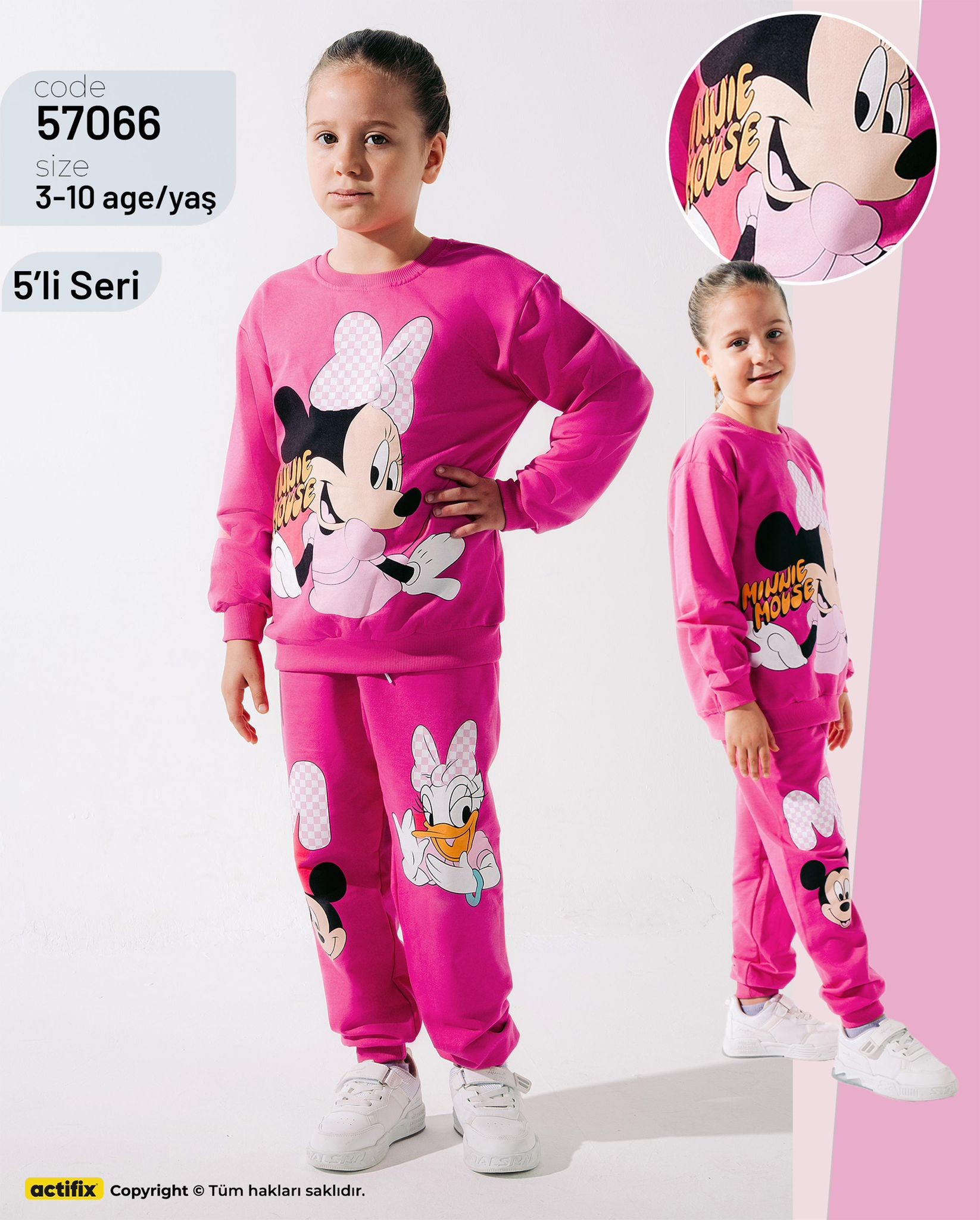 Kız Çocuk Fuşya Minnie 2 İplik Takım