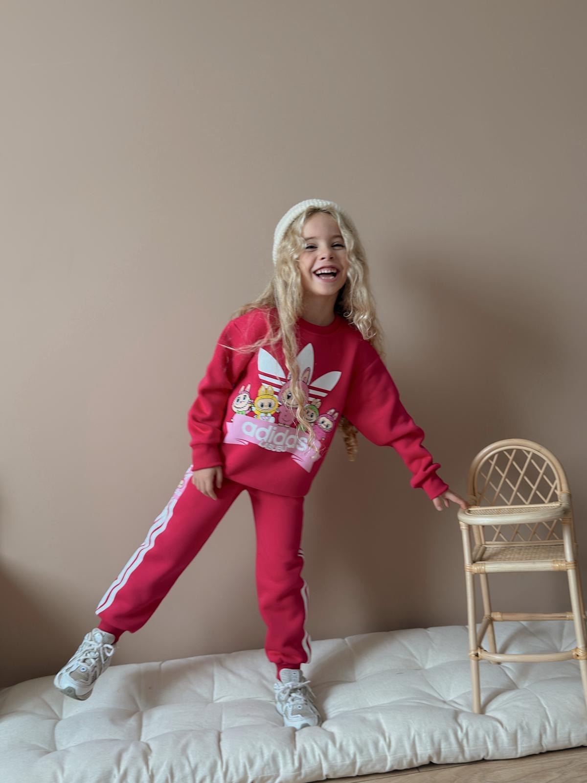 Kız Çocuk Fuşya Labubu Çizgili 2’li Takım