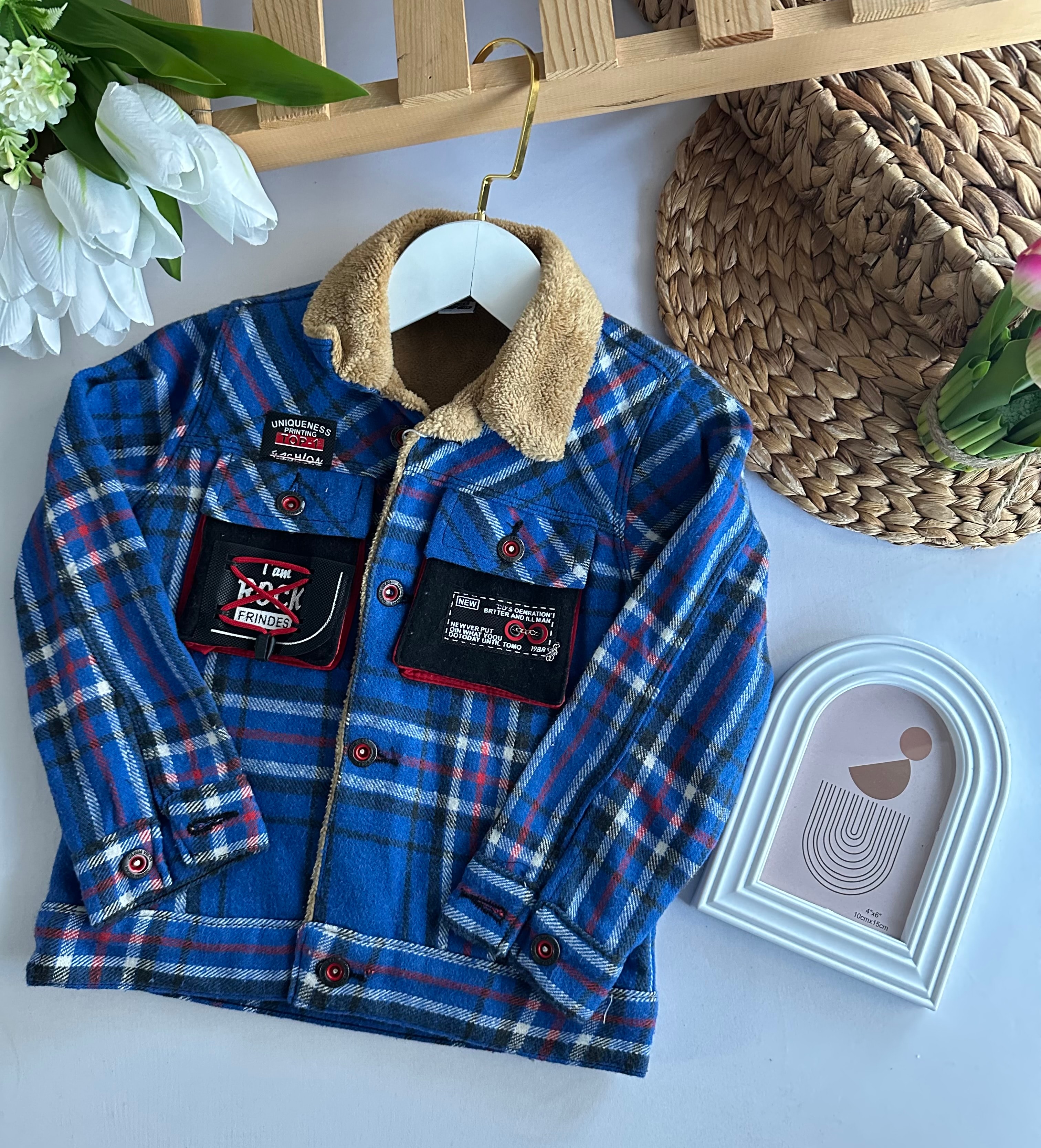 Erkek Çocuk Mavi Kırmızı İçi Peluş Oduncu Gömlek