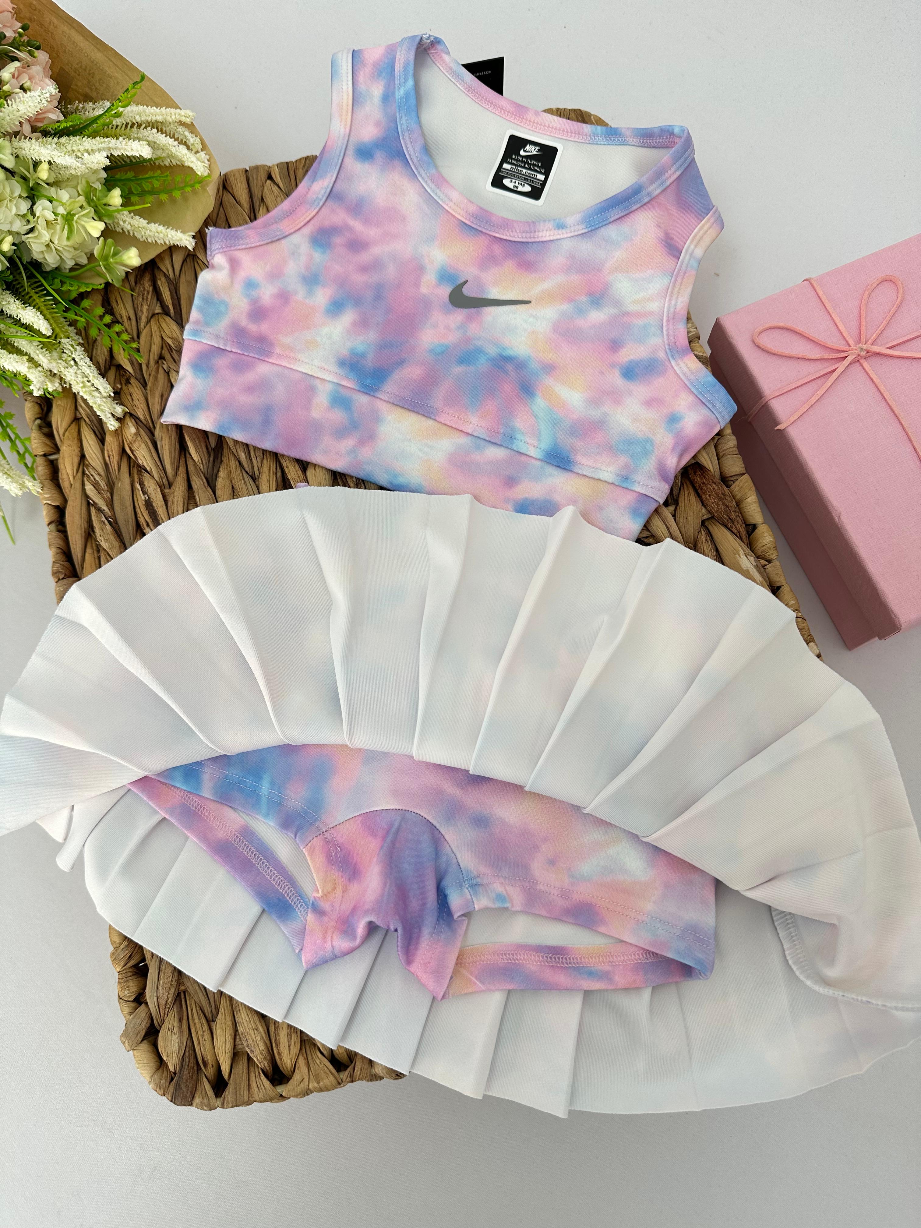 Pembe Batik Desen Nike Pro Crop Şort Etek Mayo