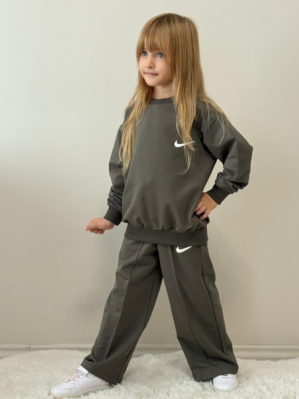 Kız Çocuk Spor Baskılı Antrasit Takım