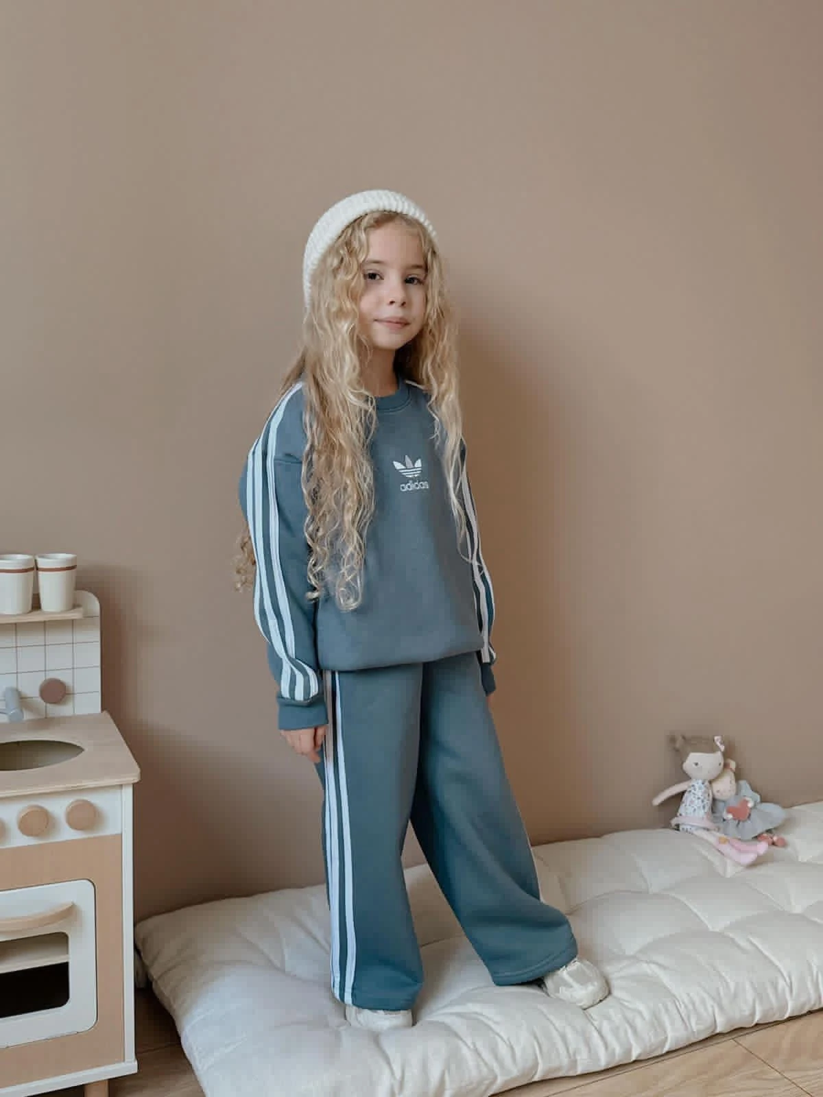 Kız Çocuk Gri Yandan Çizgili Takım 