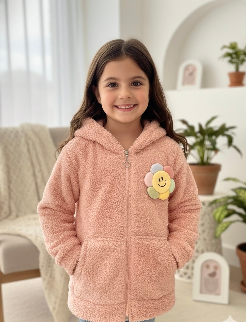 Kız Çocuk Pembe Gülenyüz Peluş Hırka