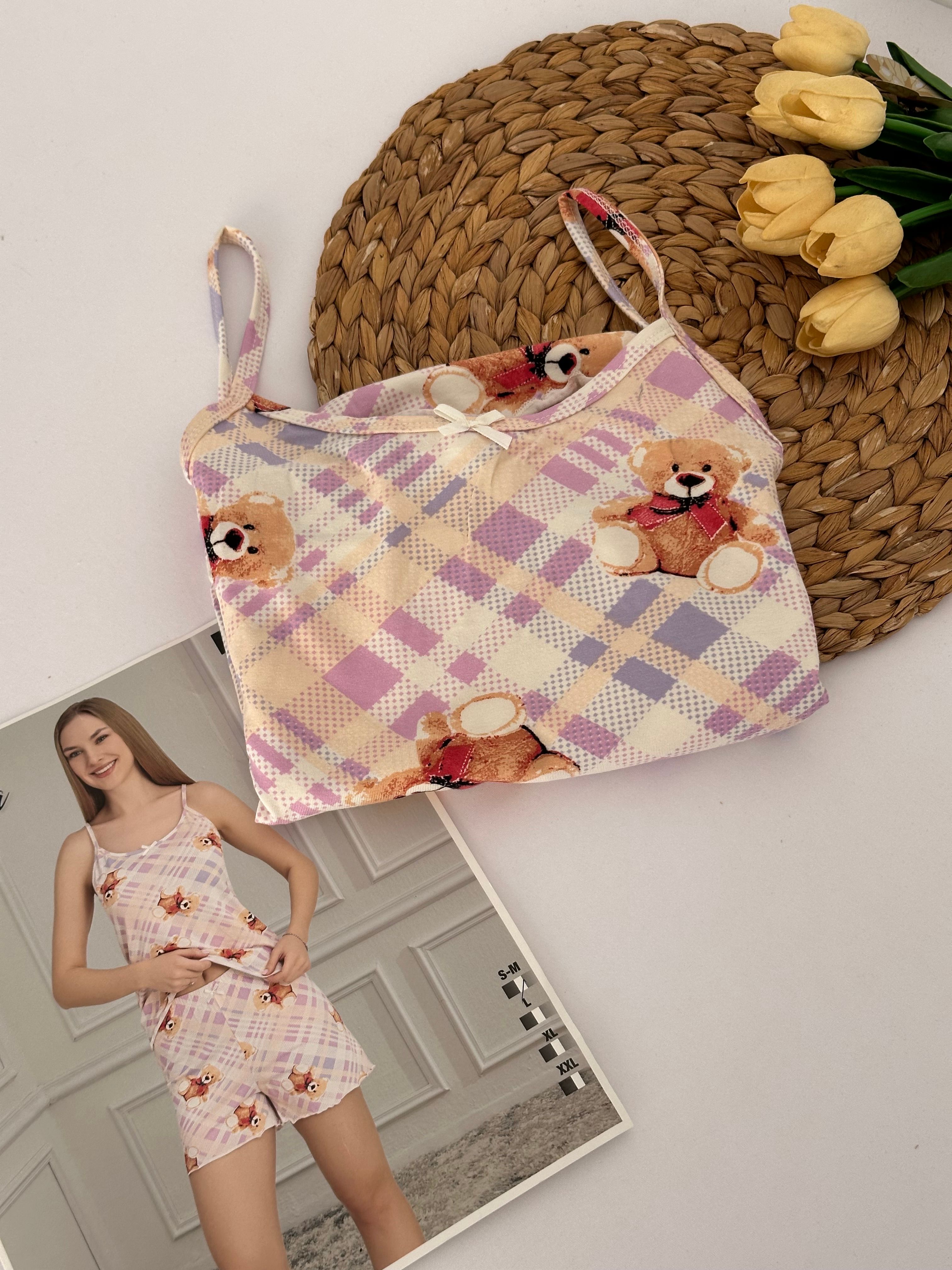 Pembe Ayıcık Desenli Kadın Pijama Takımı