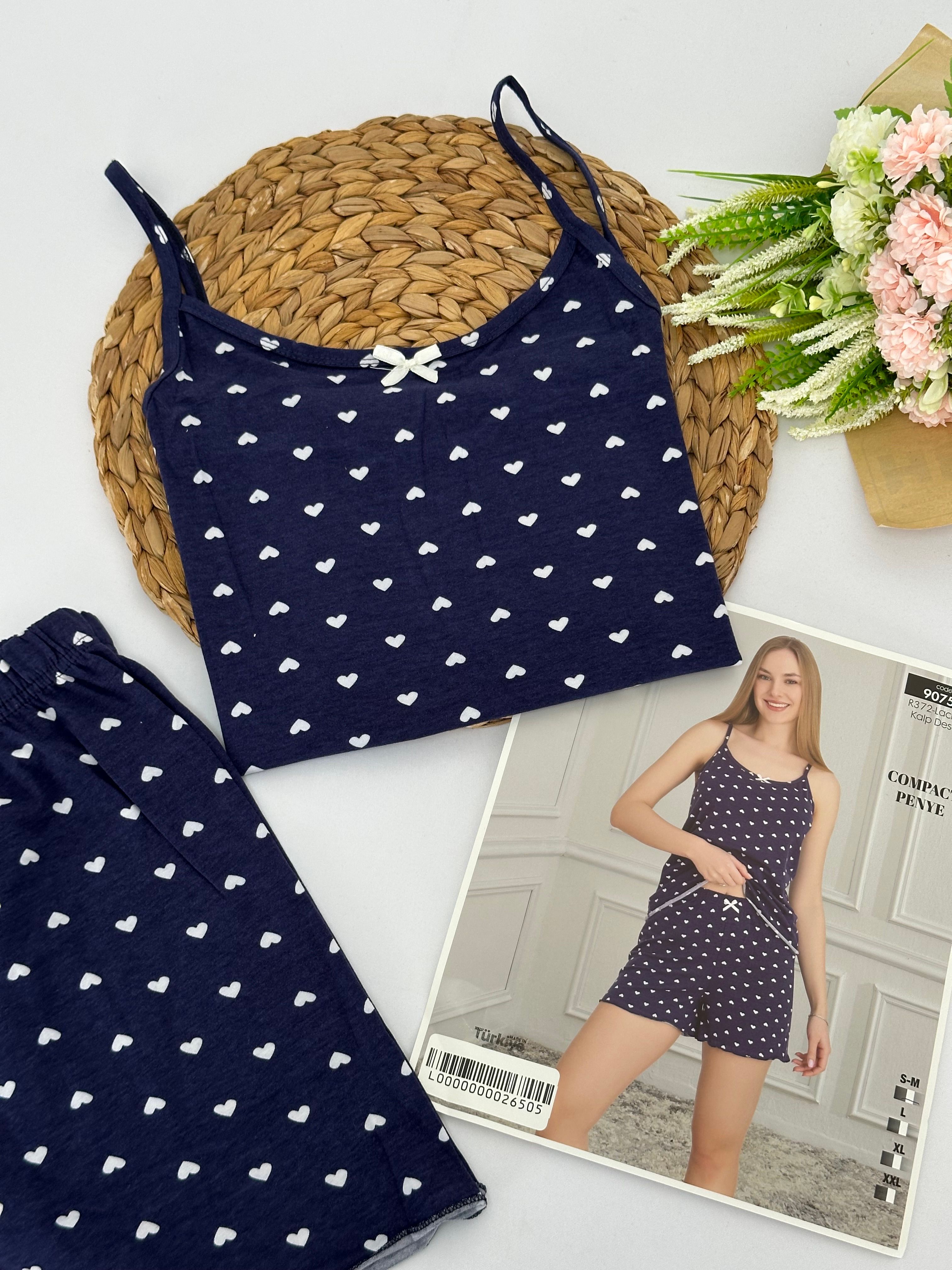 Lacivert Kalpli Askılı Kadın Pijama Takımı