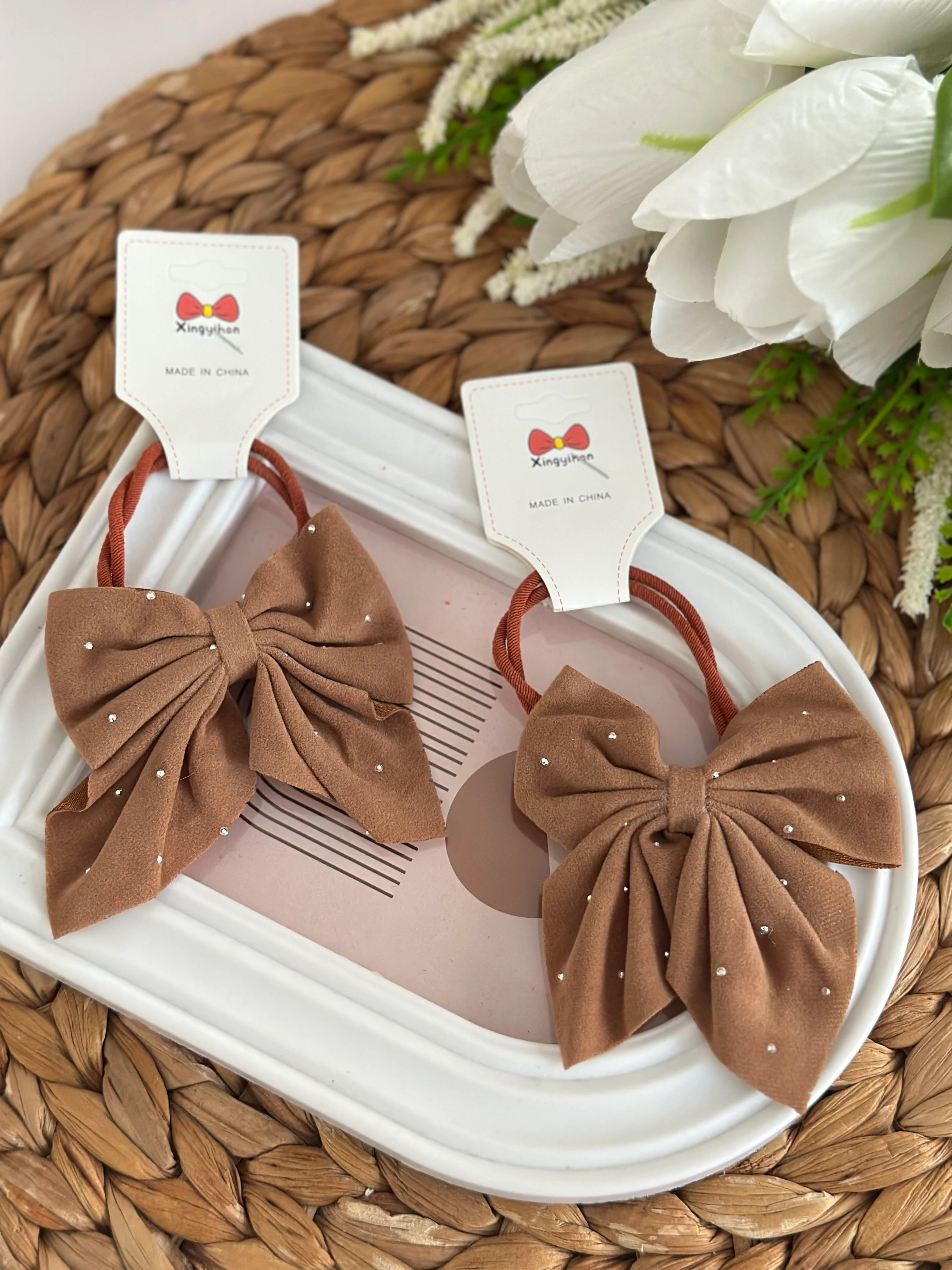 Kahve Fiyonk Taşlı 2'li Lastik Toka