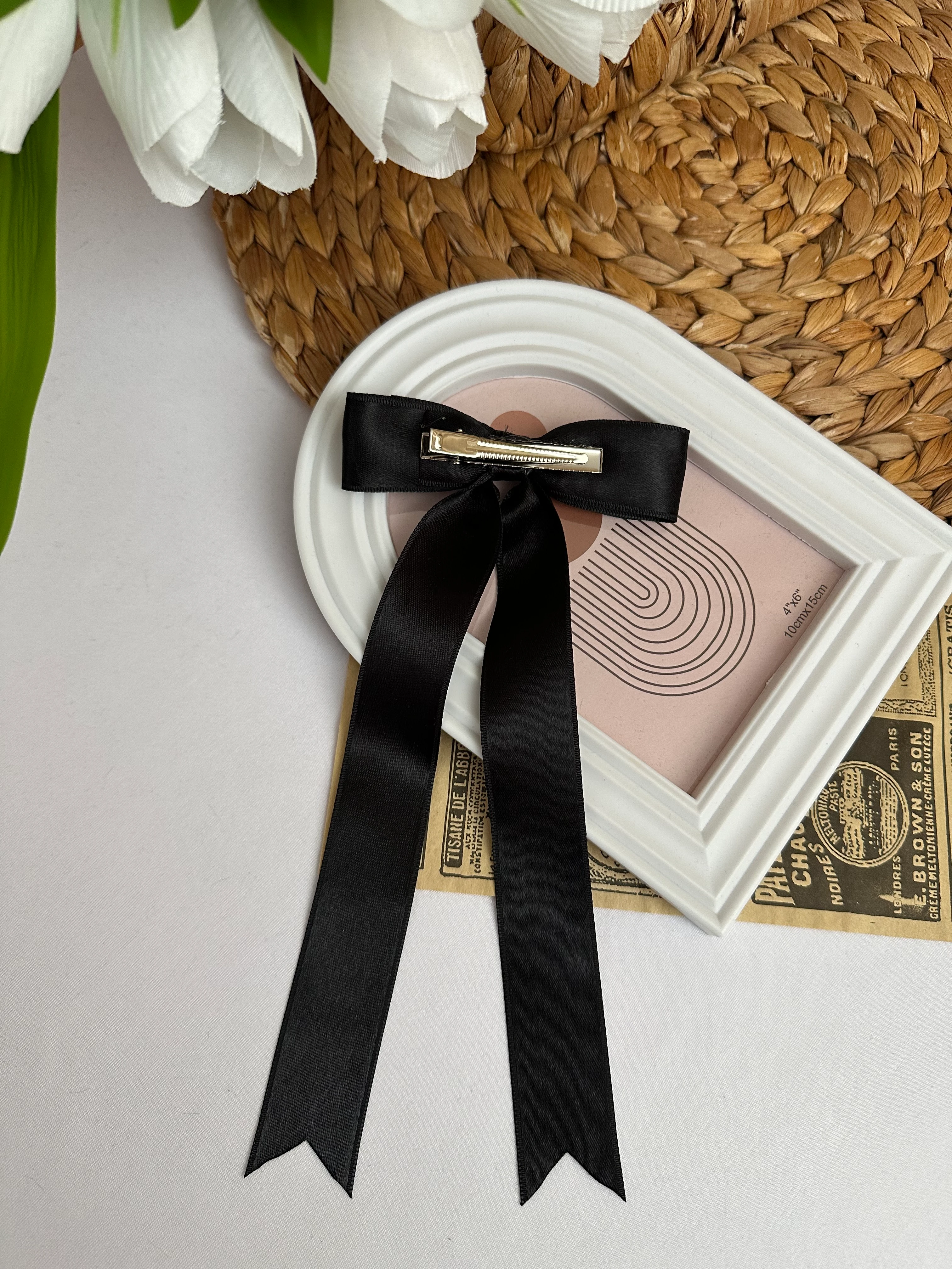 Siyah Saten Kumaş Fiyonk Toka