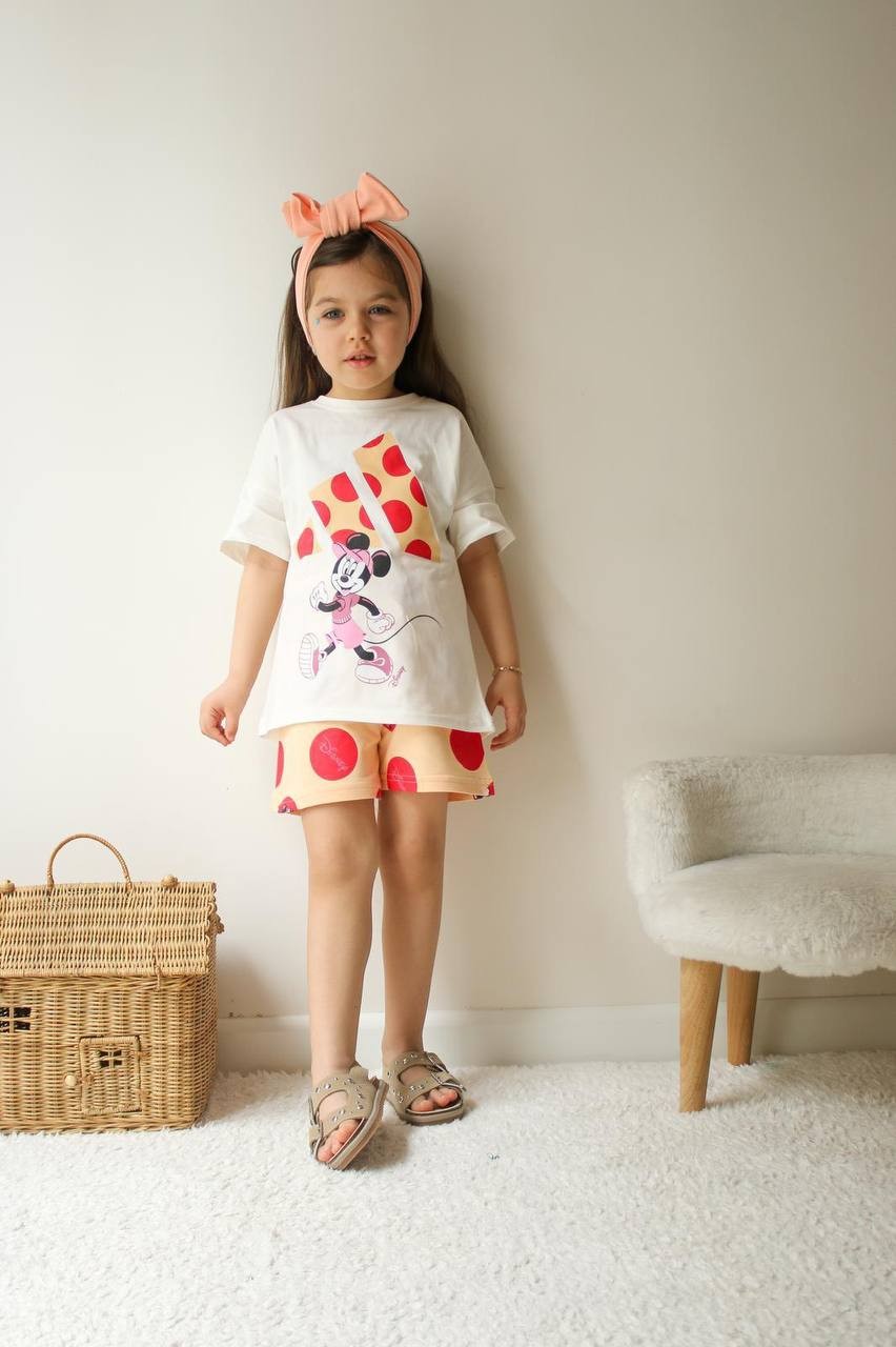 Kız Çocuk Somon Puantiyeli Minnie Takım
