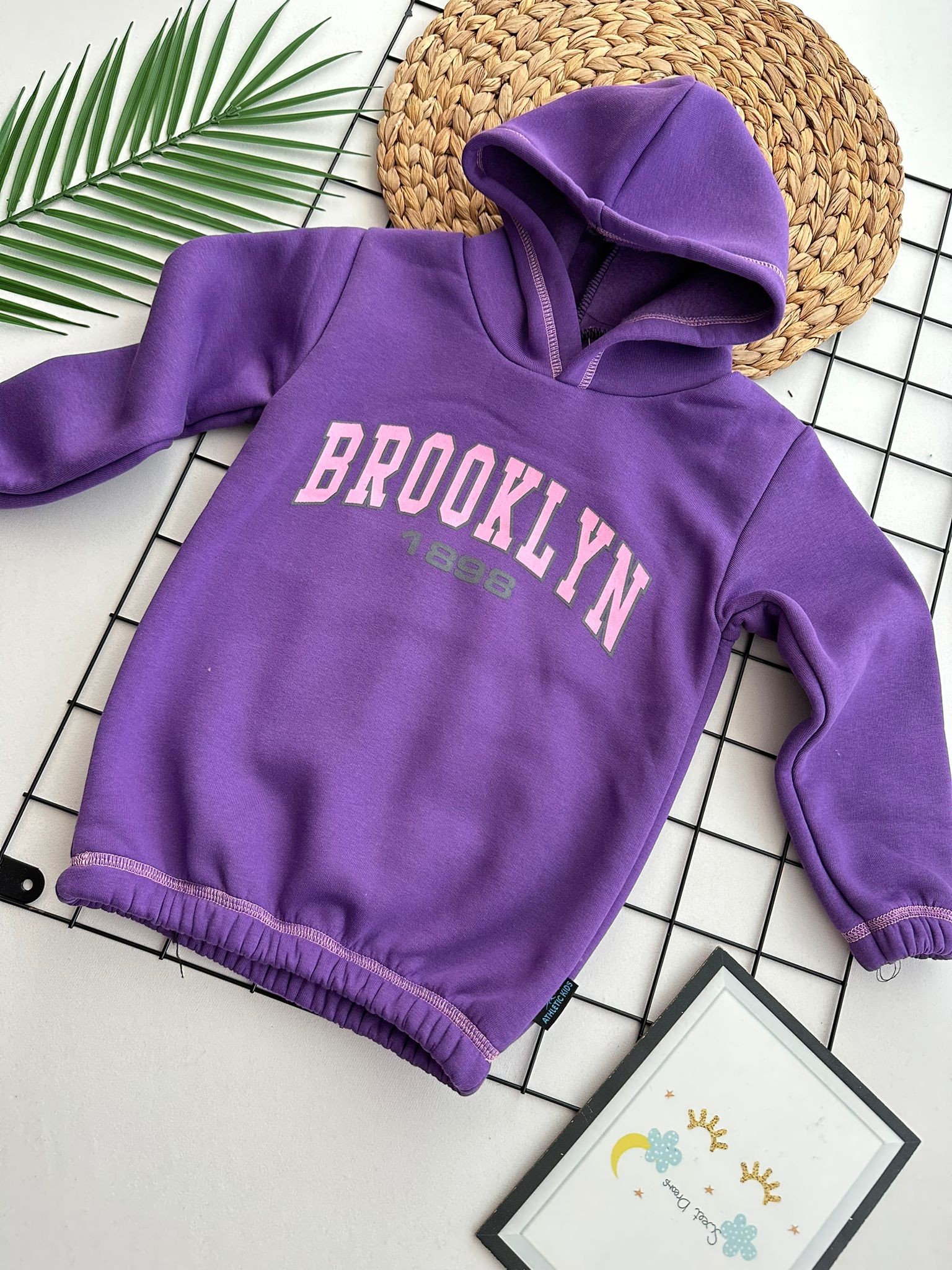 3 İp Şardonlu Mor Brooklyn Kapşonlu Sweatshirt