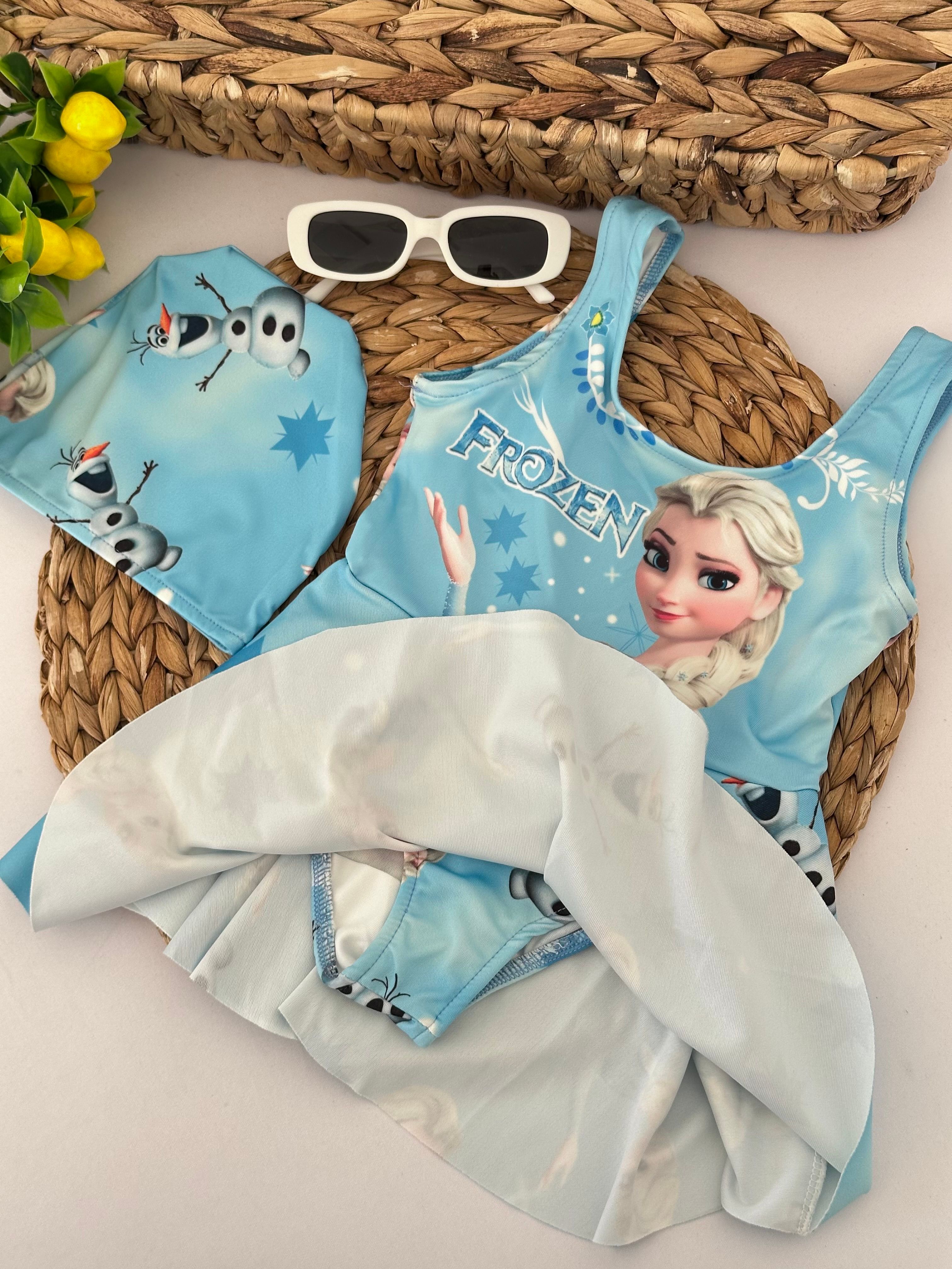Kız Çocuk Elsa Boneli Etekli Mayo