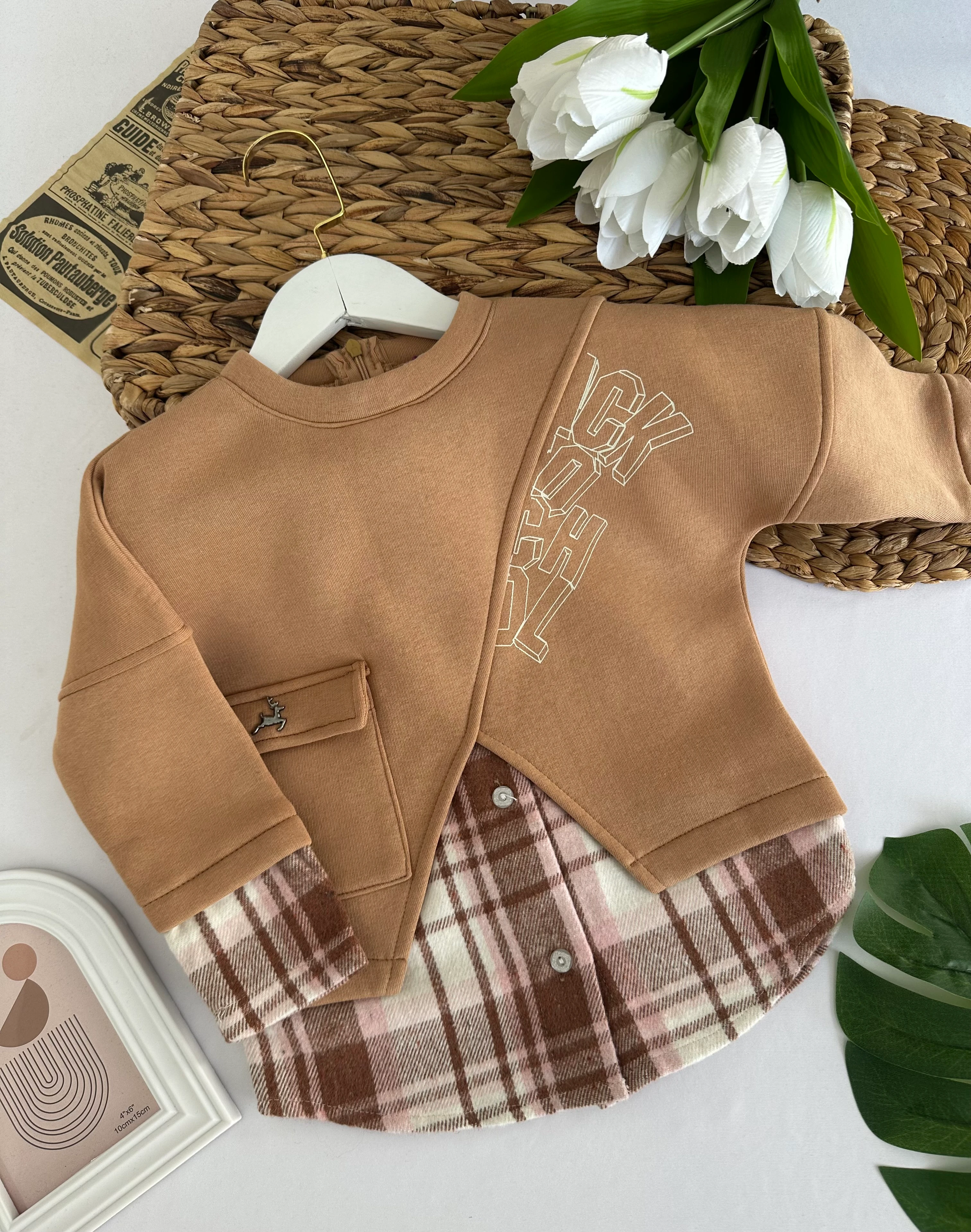 Kız Çocuk Kahverengi Gömlek Detaylı Sweat