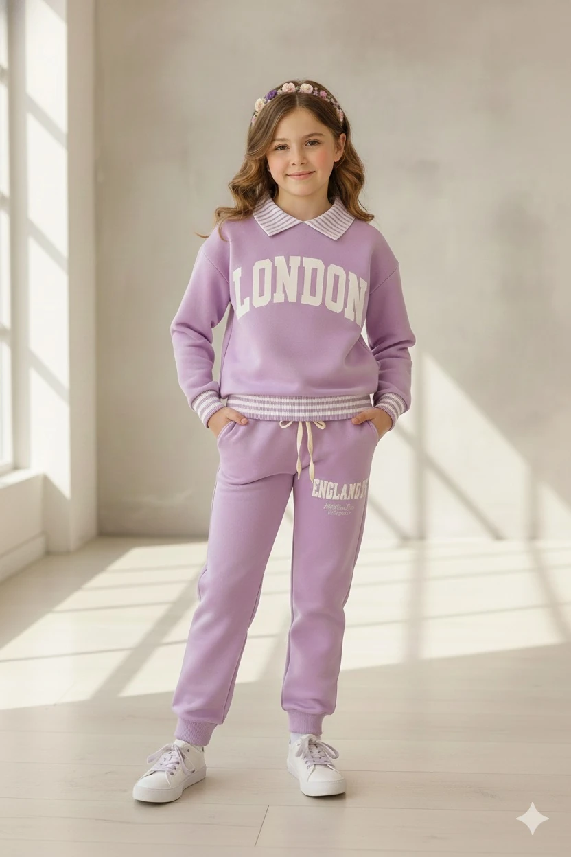 Kız Çocuk Lila London Yazılı Takım