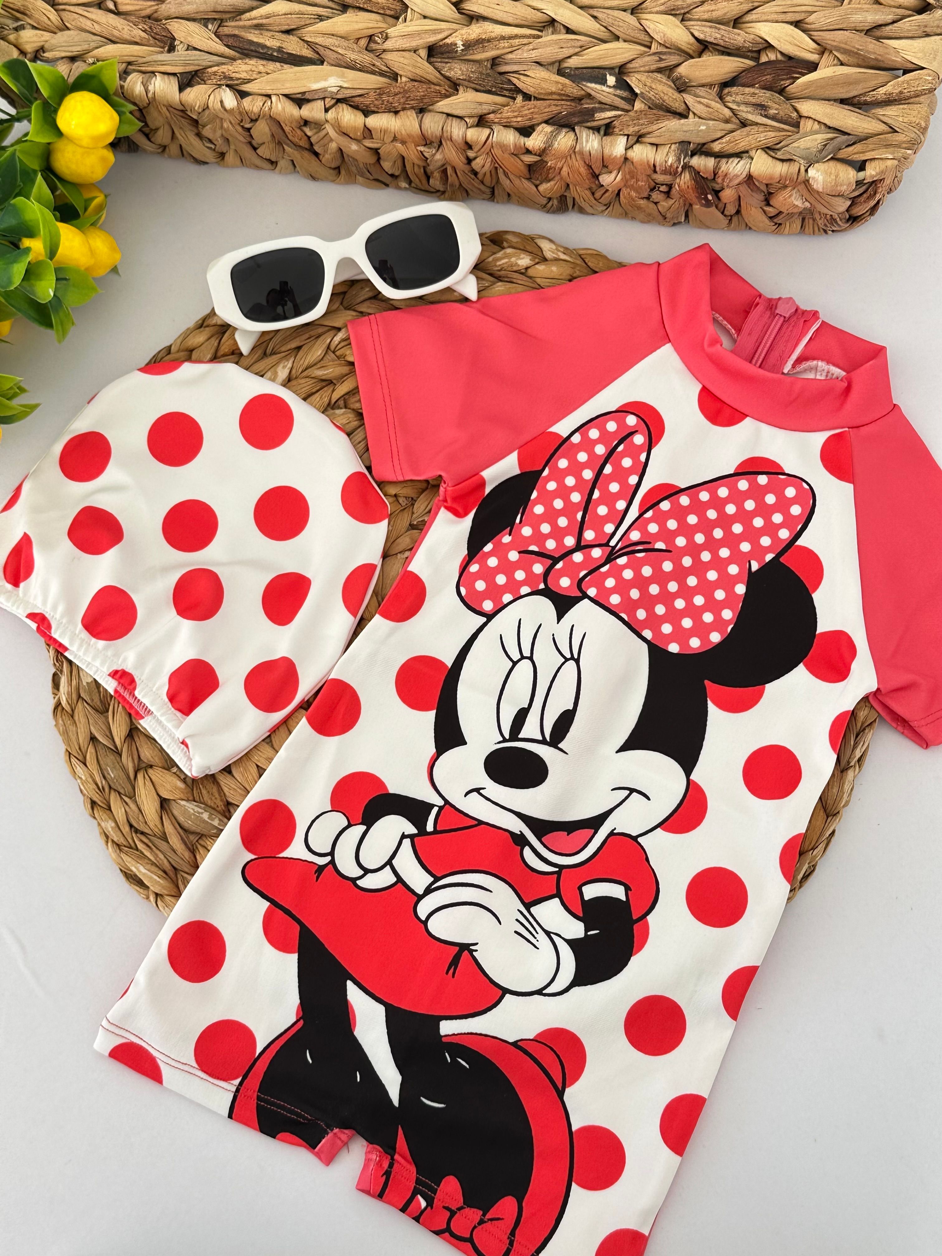 Kız Çocuk Pembe Puantiyeli Minnie Boneli  Mayo