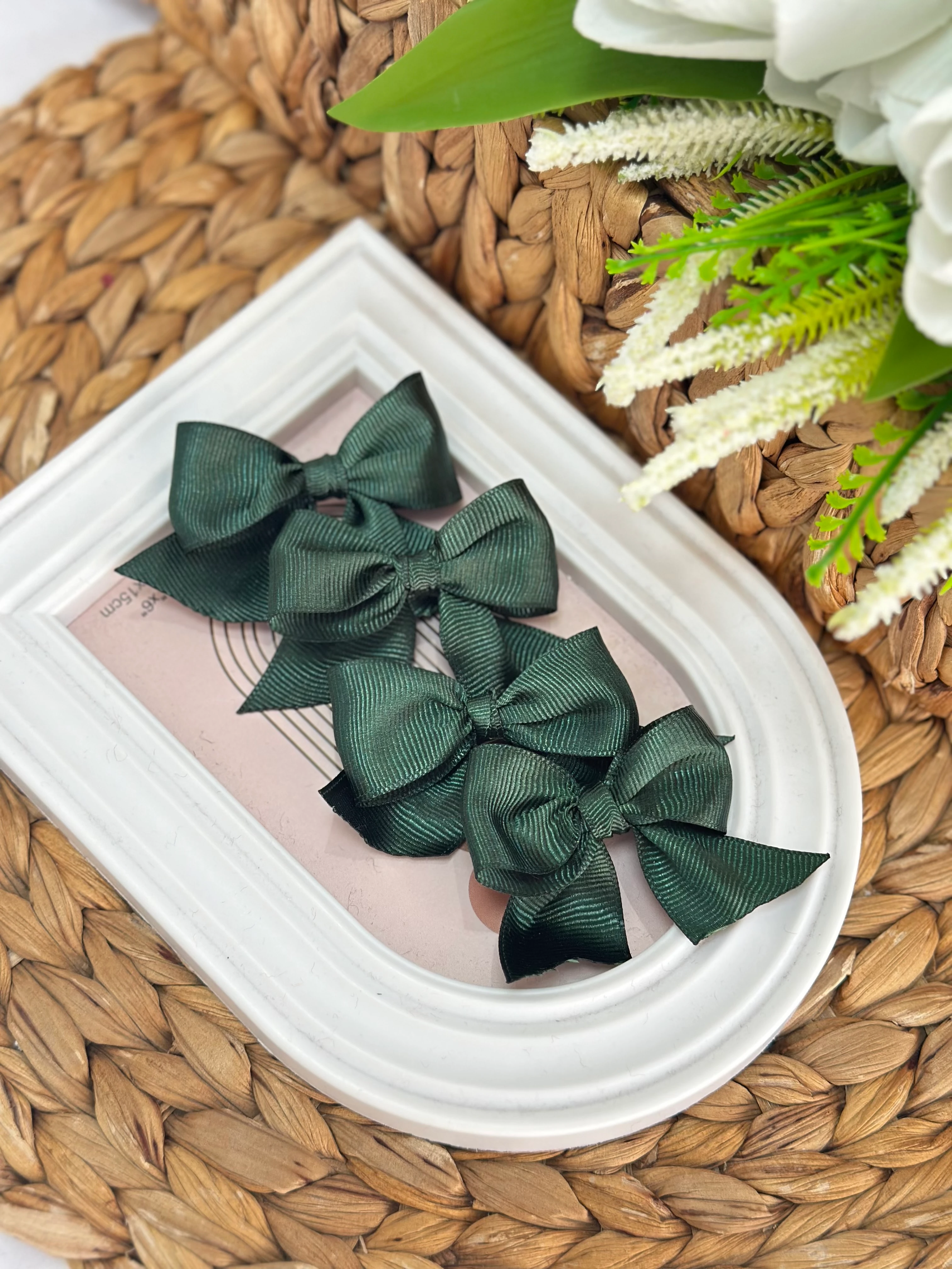 Kız Çocuk Saten Koyu Yeşil 4’lü  Toka