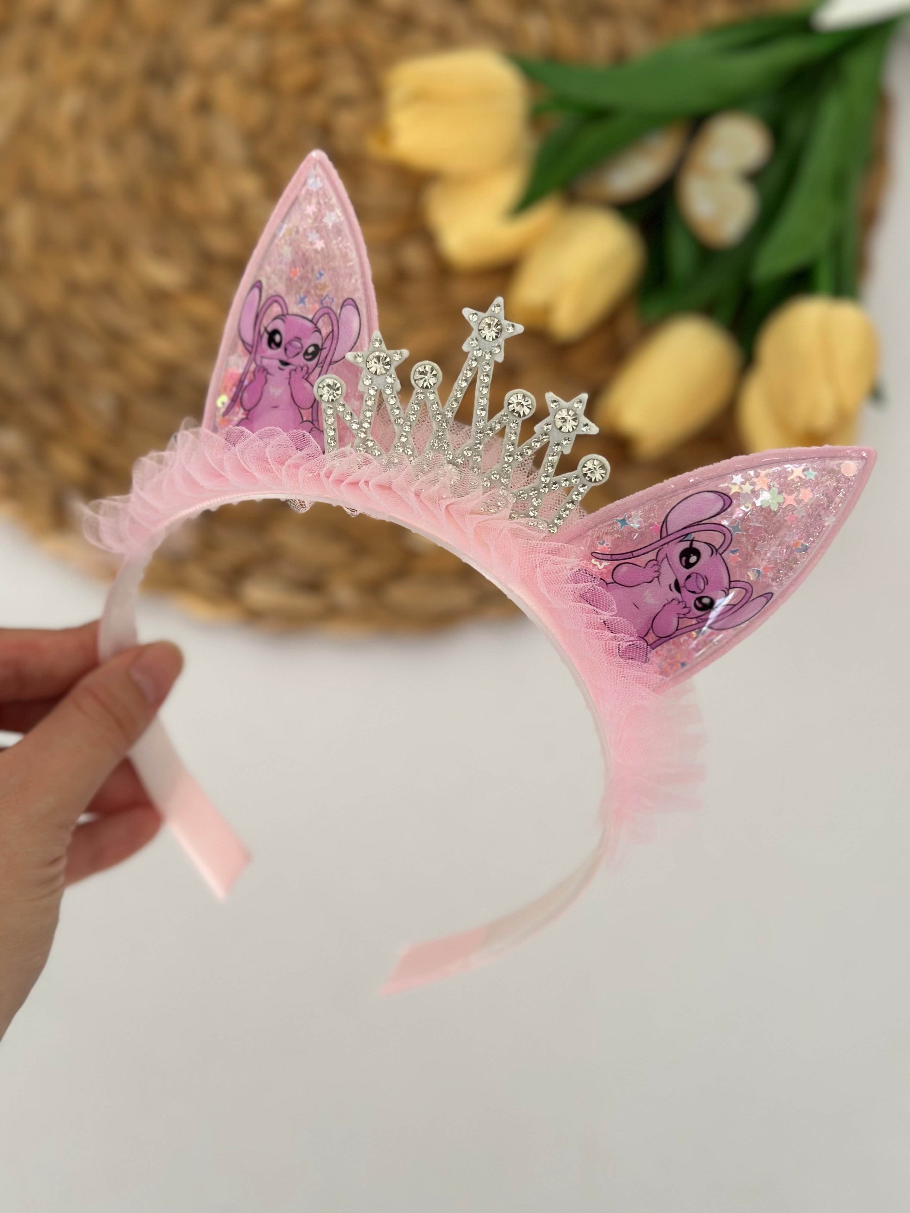 Pembe Tüllü Stitch Taç