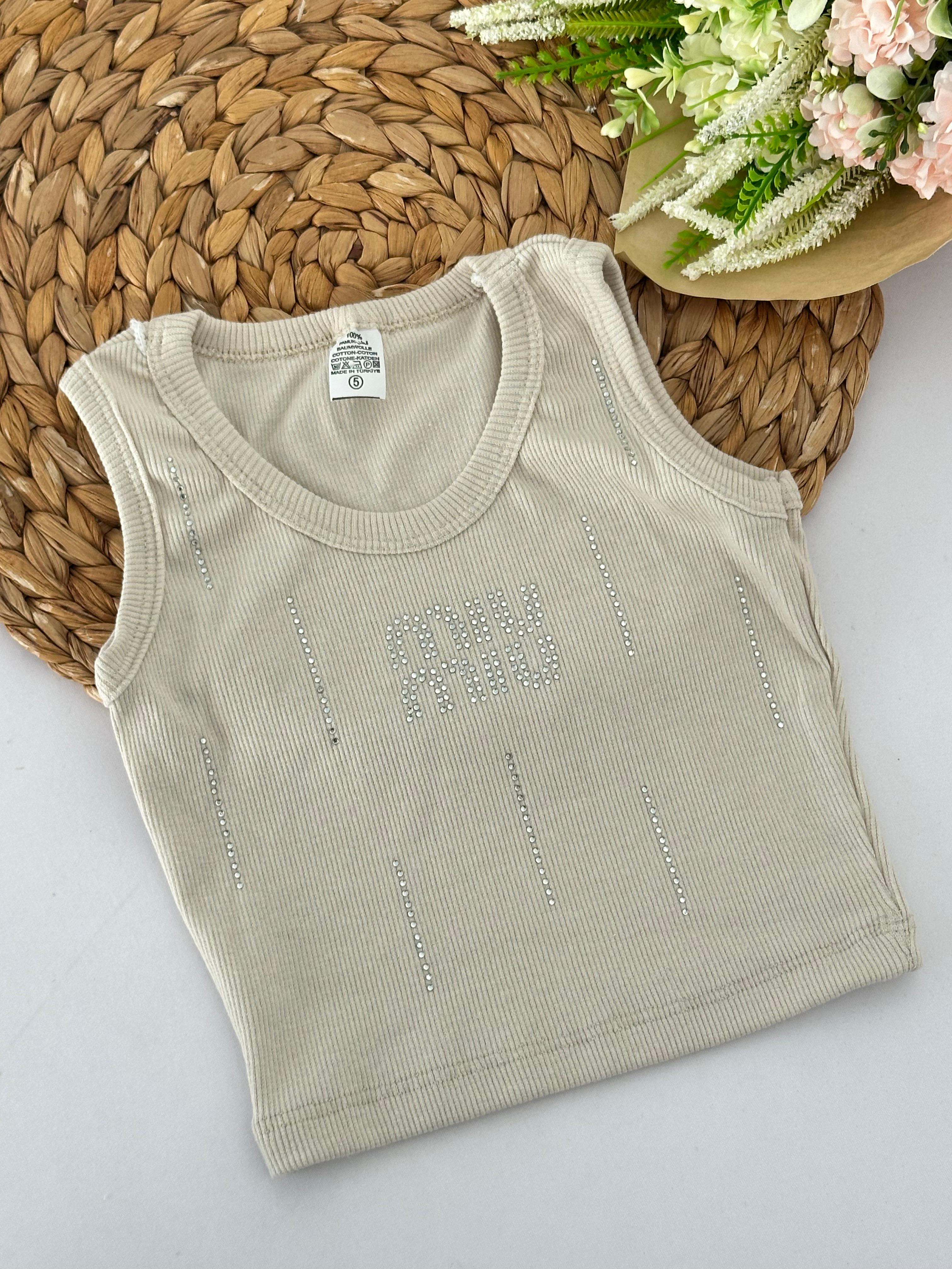 Kız Çocuk Taş Renk Miu Miu Taşlı Crop