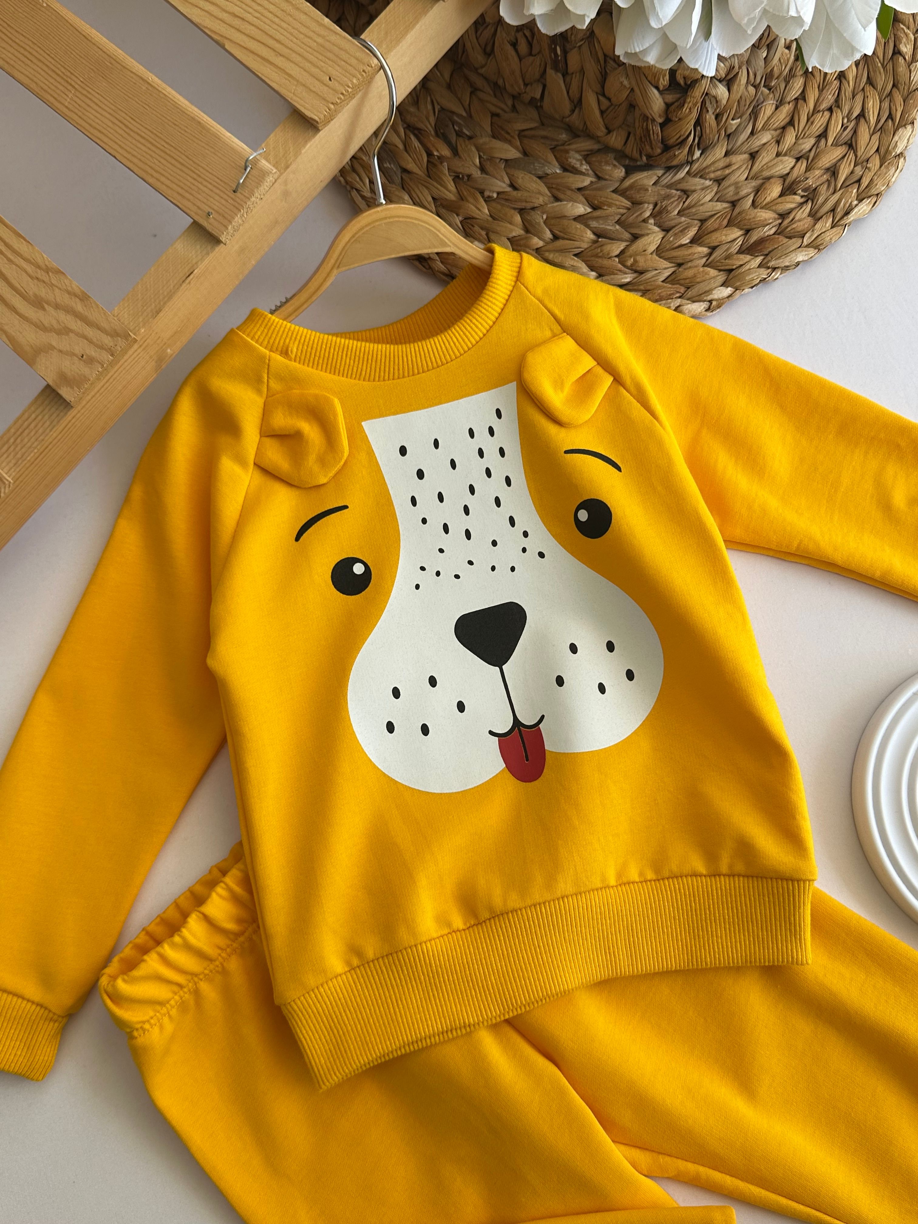 Unisex Sarı Köpekcik Baskılı Takım