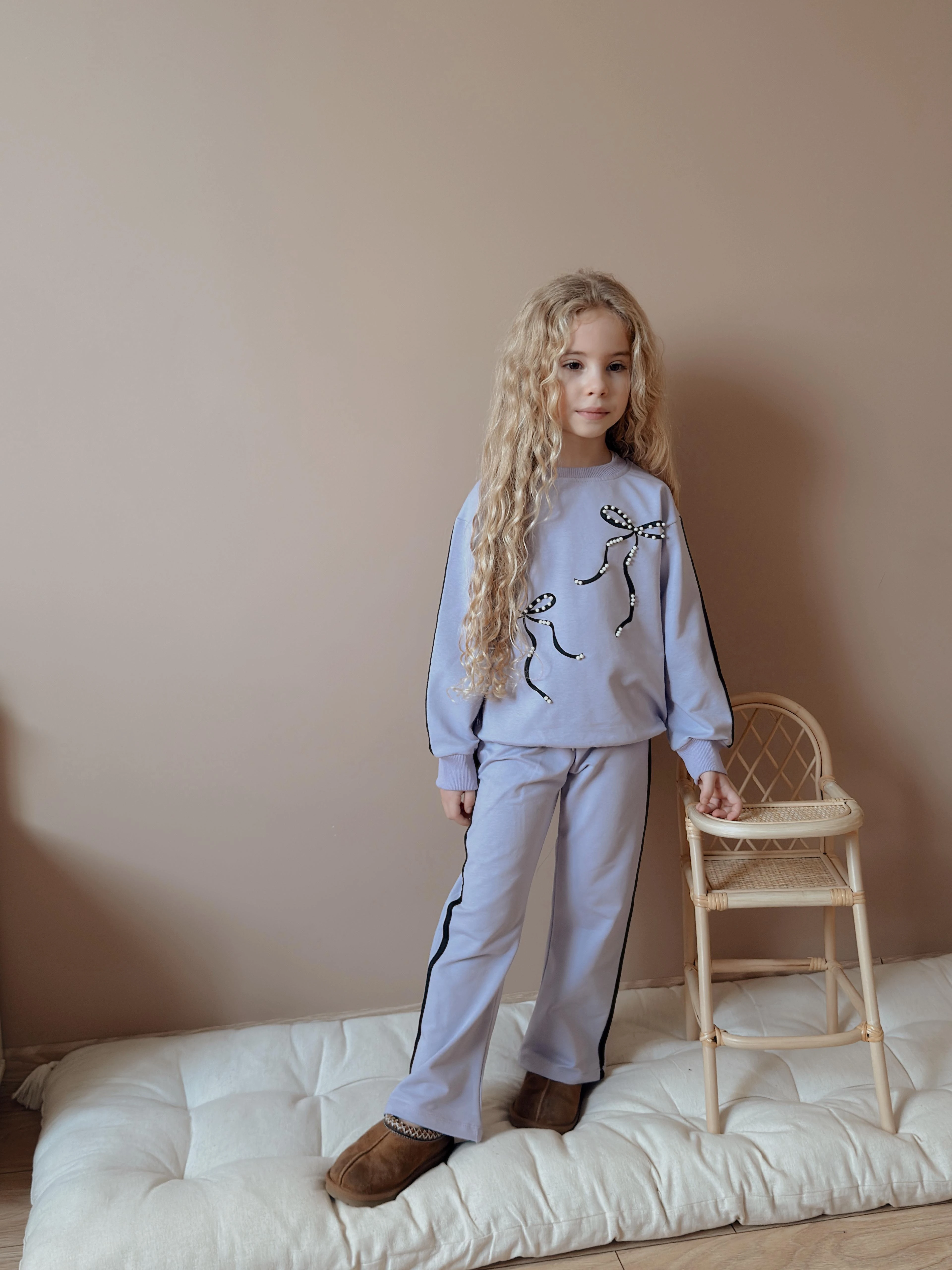 Kız Çocuk Lila İnci Fiyonk Takım