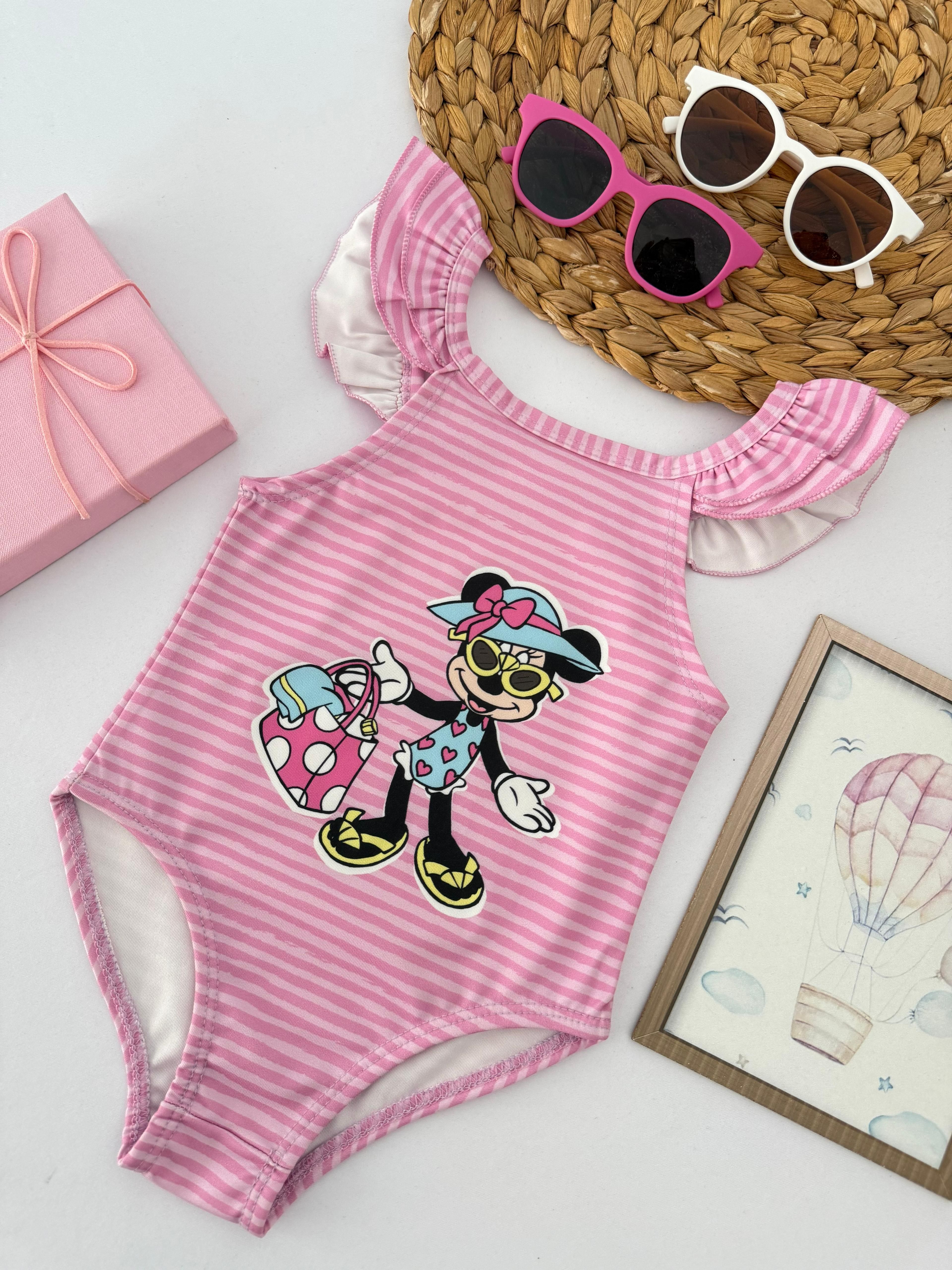 Kız Çocuk Çizgili Minnie Mouse Mayo
