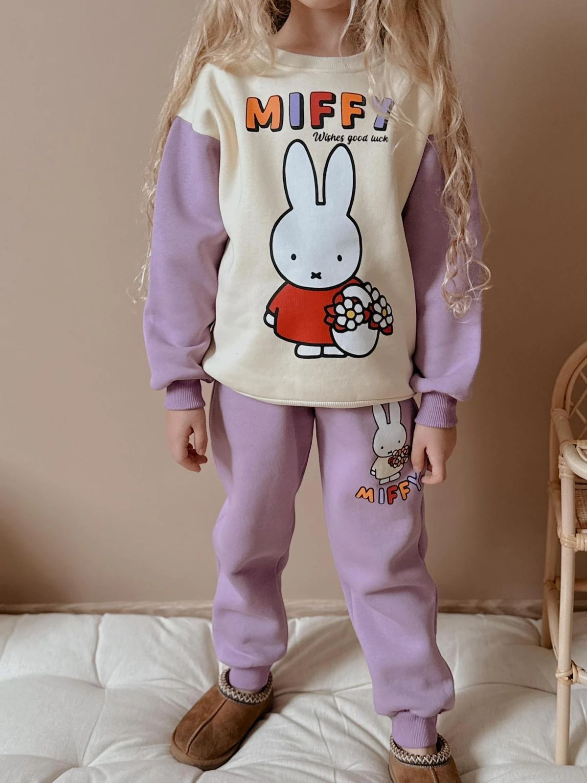Kız Çocuk Mor Miffy Desenli Takım