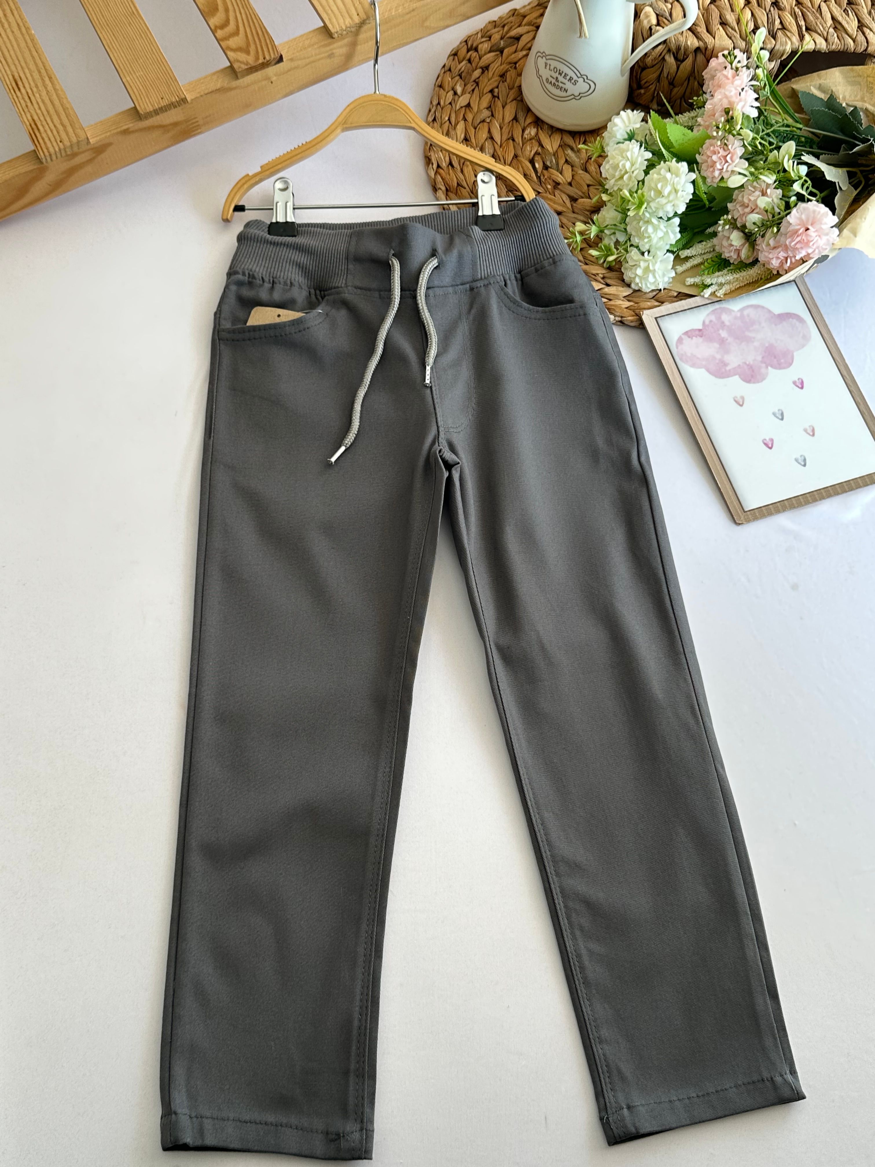Gri Beli Lastikli Okul Pantolon 