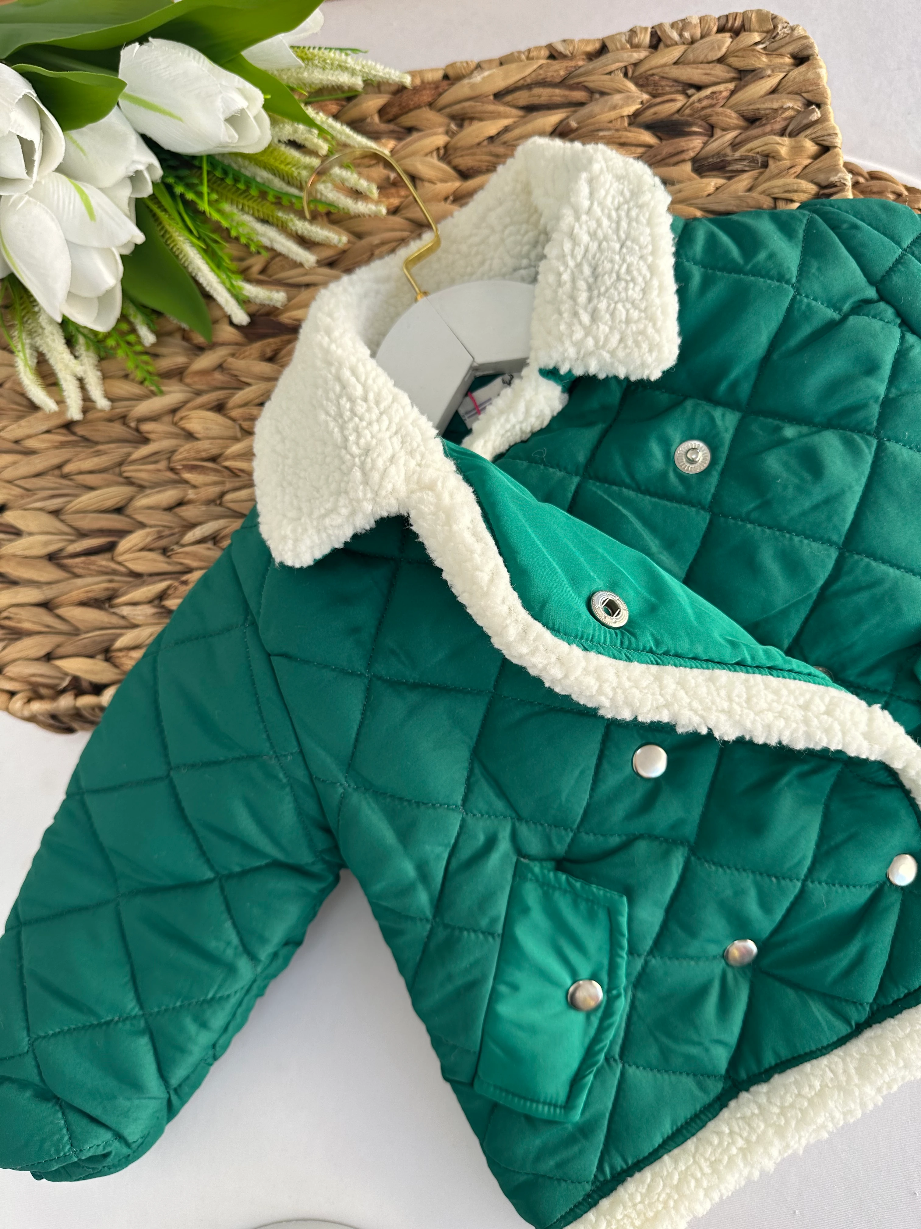 Kız Çocuk Yeşil İçi Yünlü Mont