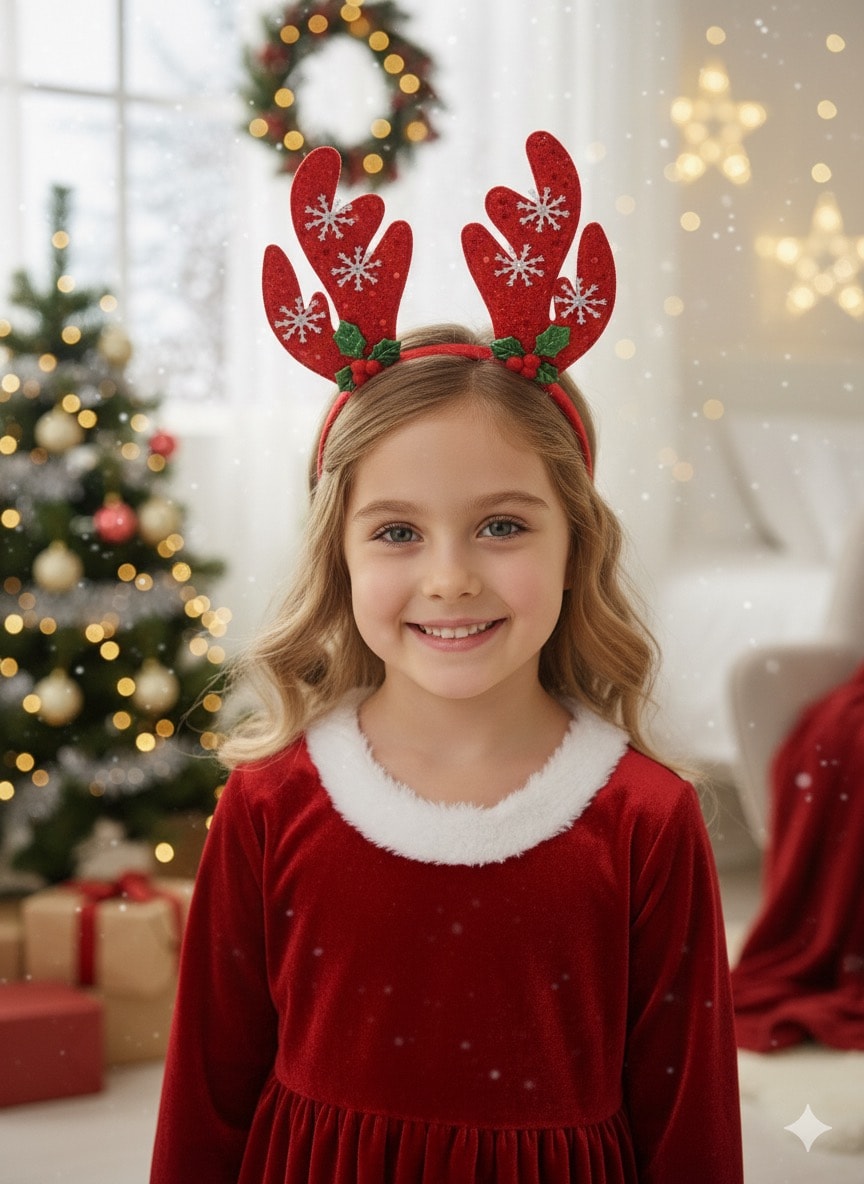 Kız Çocuk Kırmızı Geyikli Taç