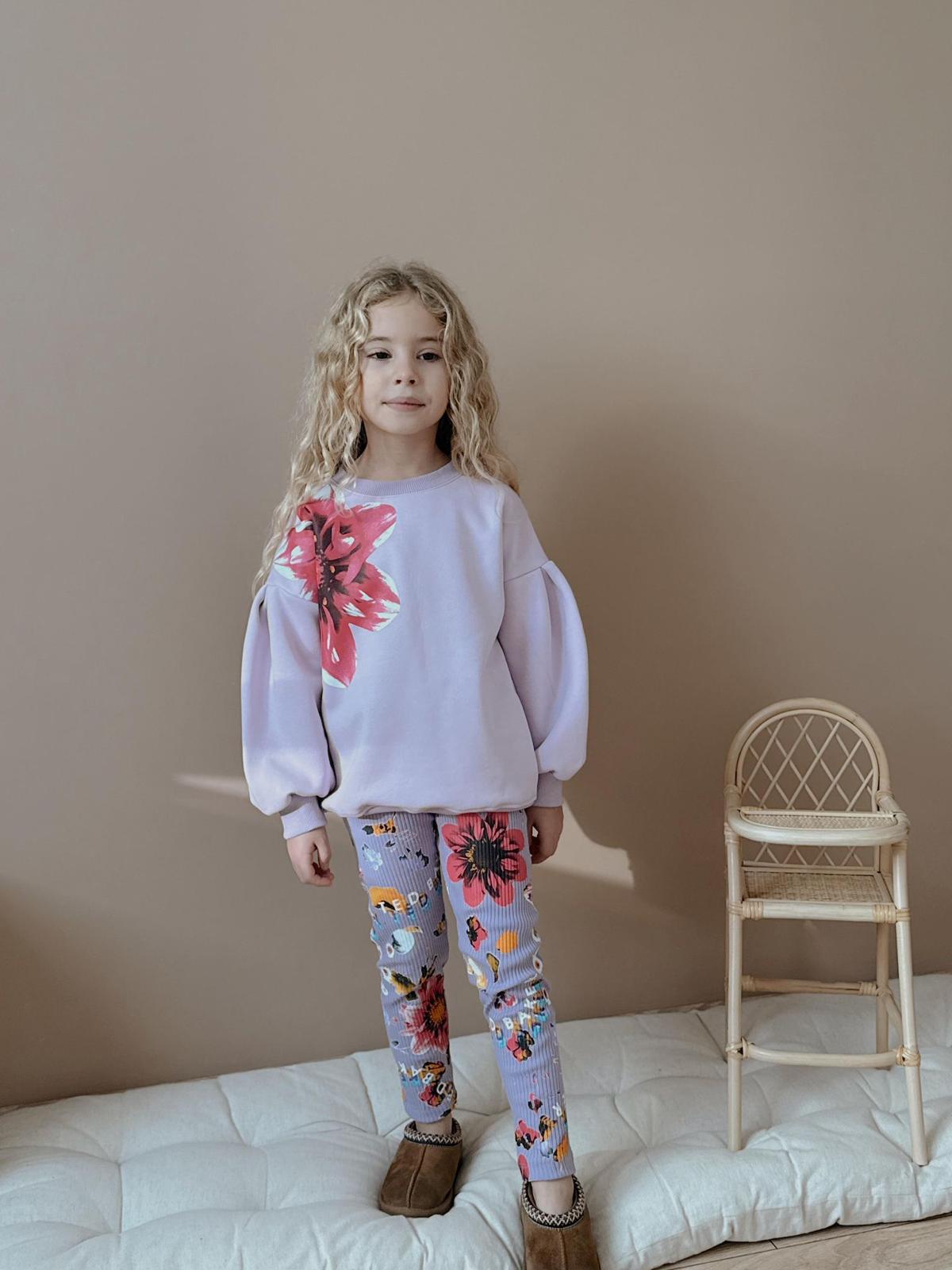 Kız Çocuk Lila Omzunda Çiçek Desenli Takım