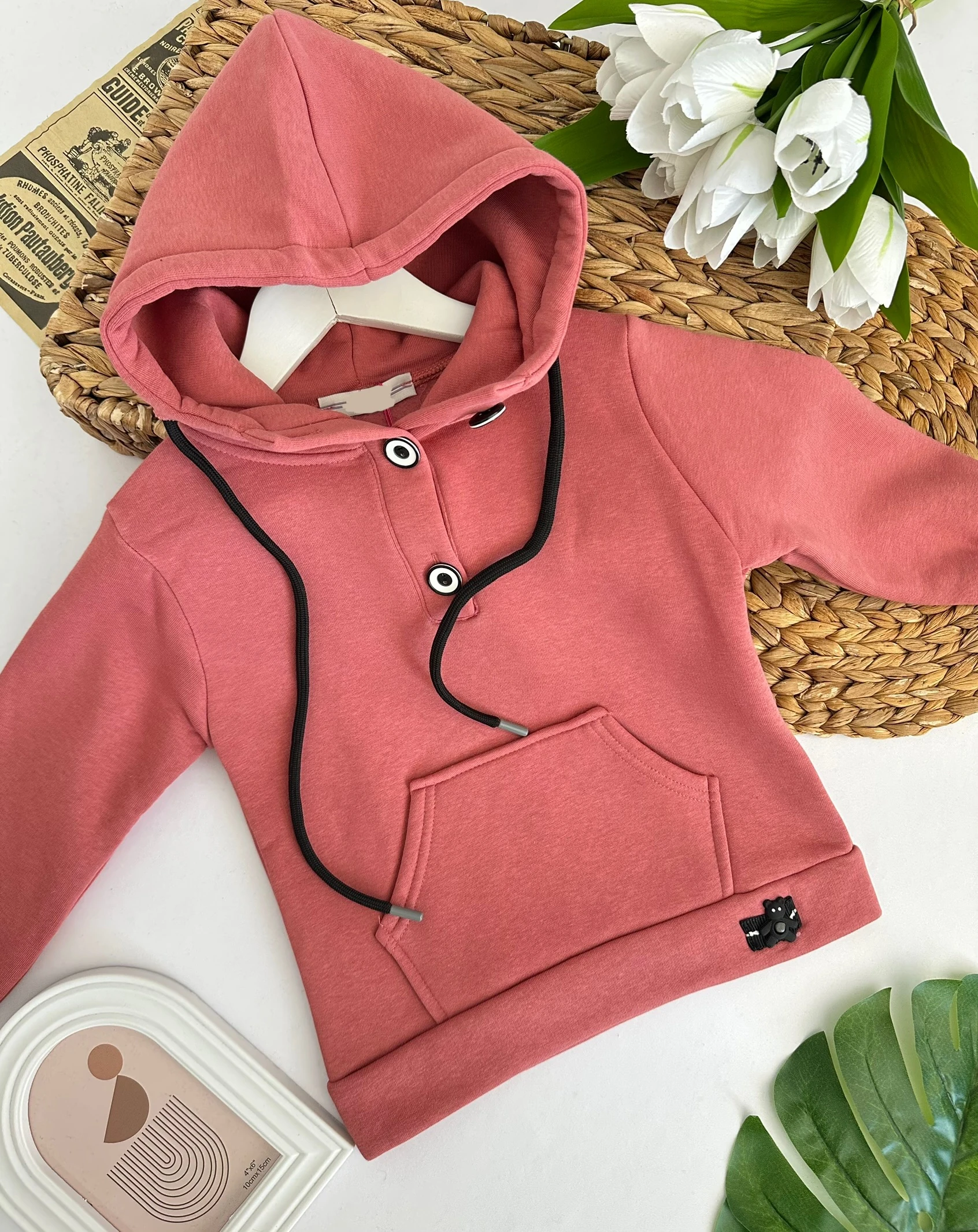 Kız Çocuk Gül Kurusu Kanguru Cep Sweat